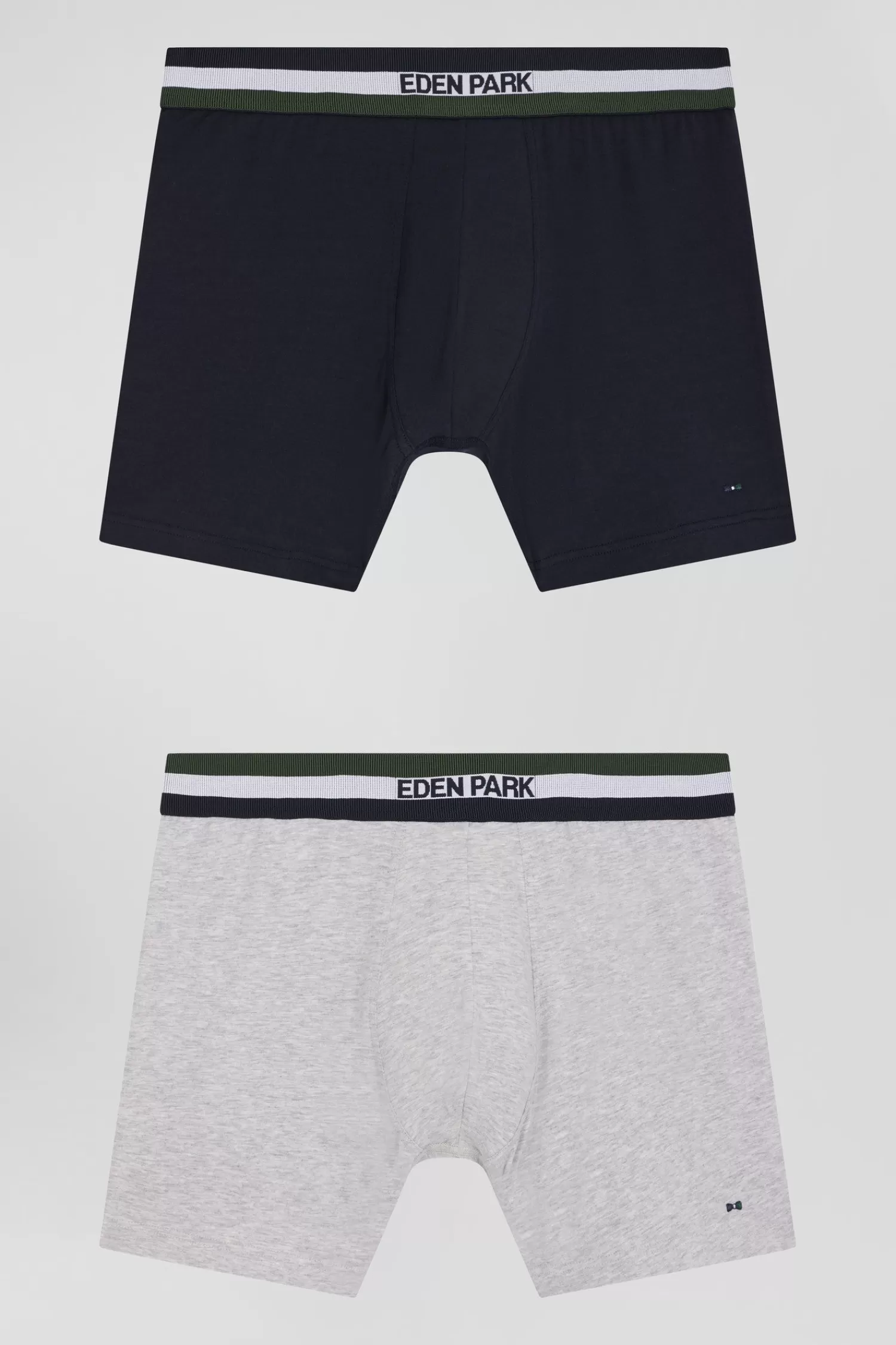 Eden Park Set of 2 grey stretch cotton boxers with tricolor waistband< Underwear