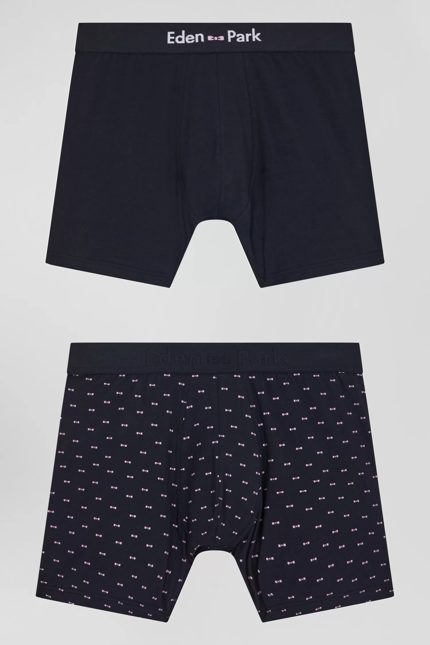 Eden Park Set of 2 navy blue solid and micro pattern stretch cotton boxers< Underwear