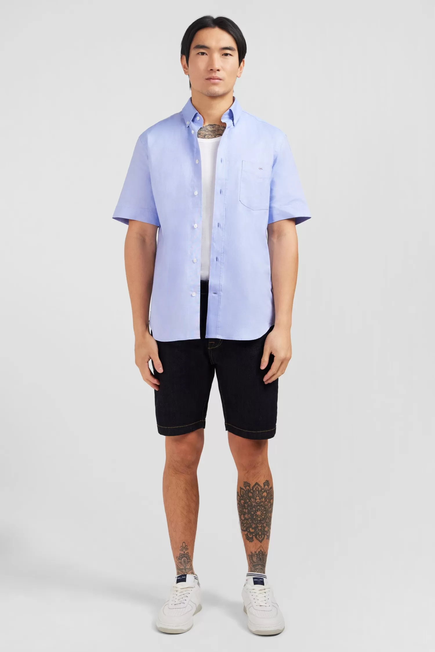 Eden Park Short sleeved blue cotton shirt< Short-sleeved Shirts