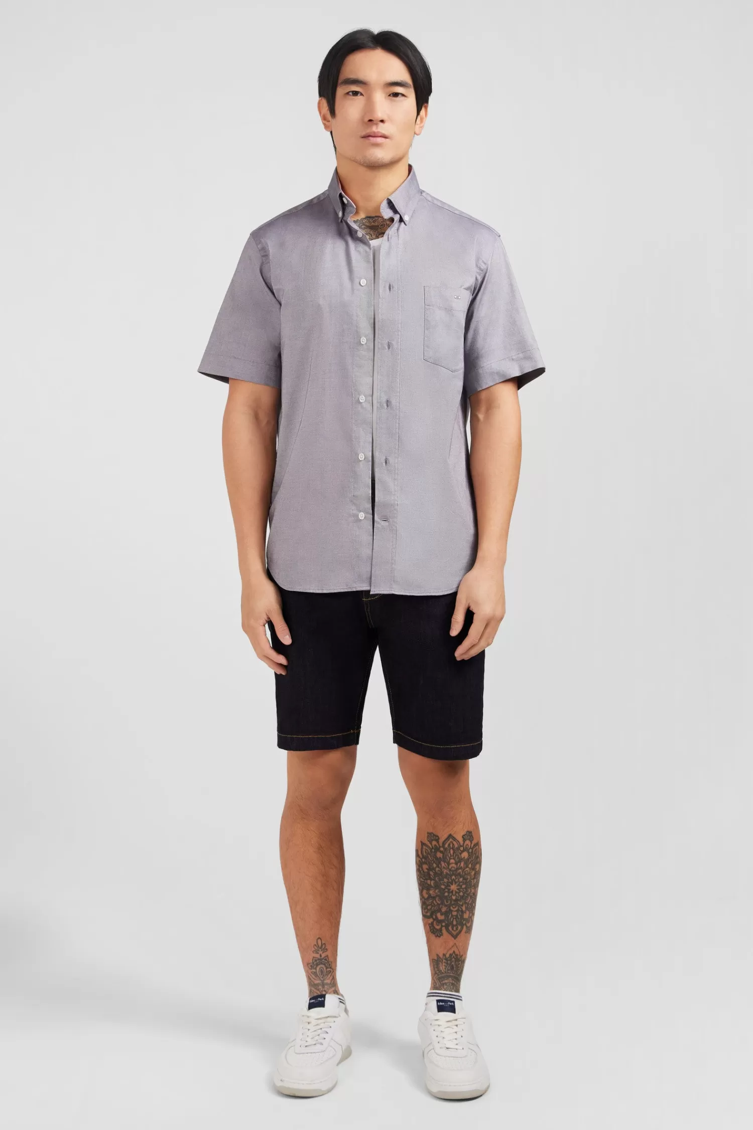 Eden Park Short sleeved grey cotton shirt< Short-sleeved Shirts