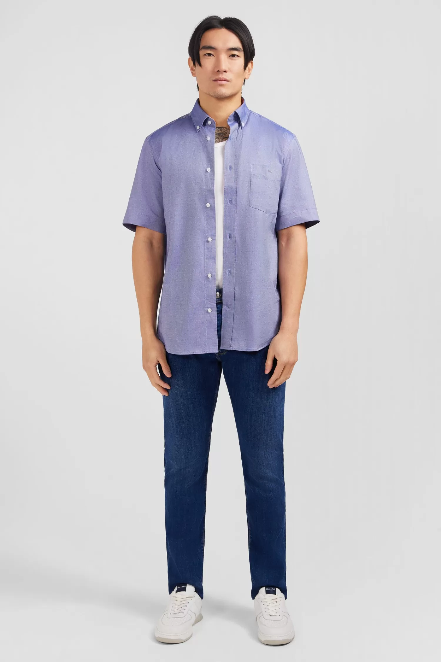 Eden Park Short sleeved navy cotton shirt< Short-sleeved Shirts