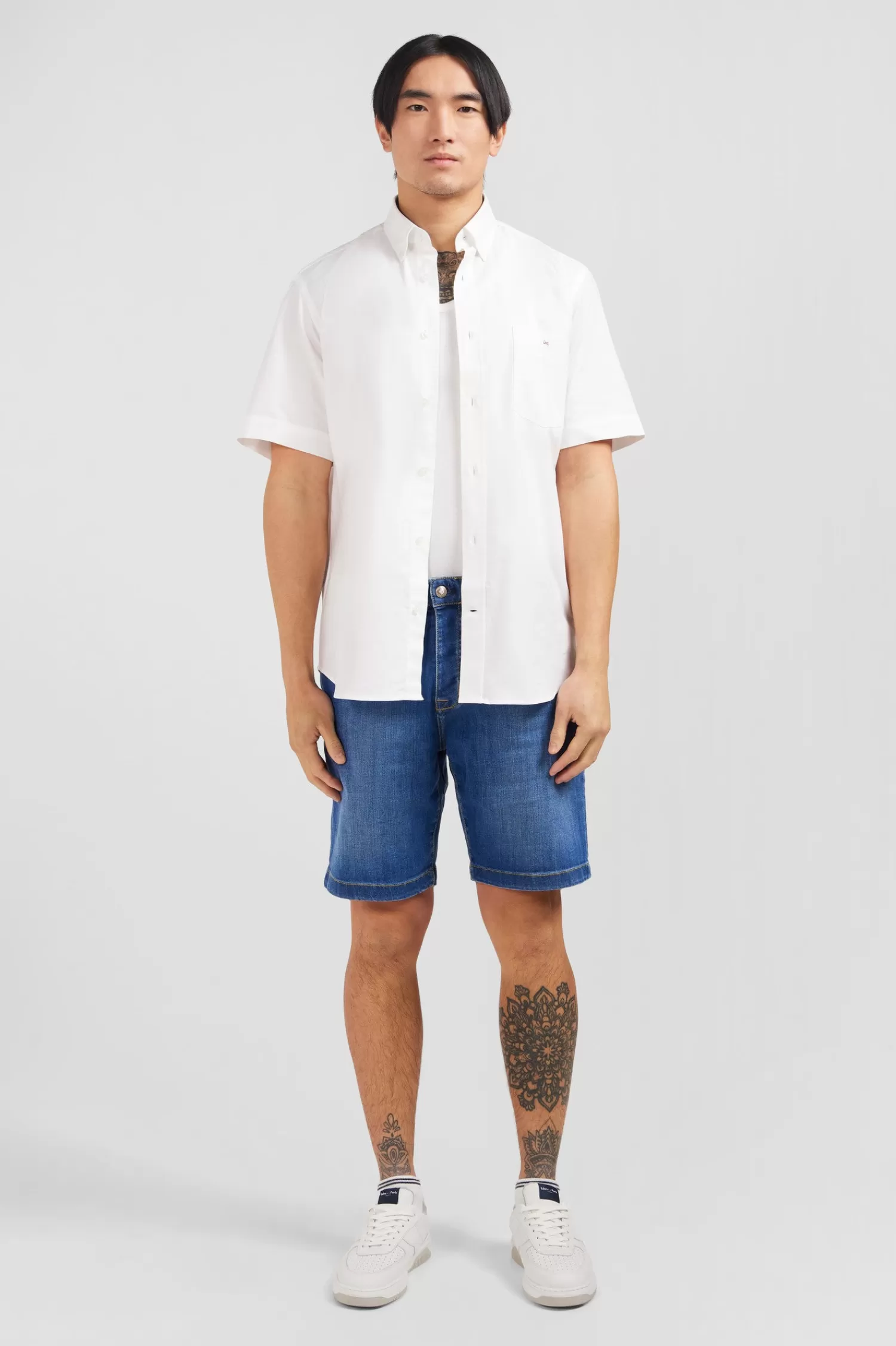 Eden Park Short sleeved white cotton shirt< Short-sleeved Shirts