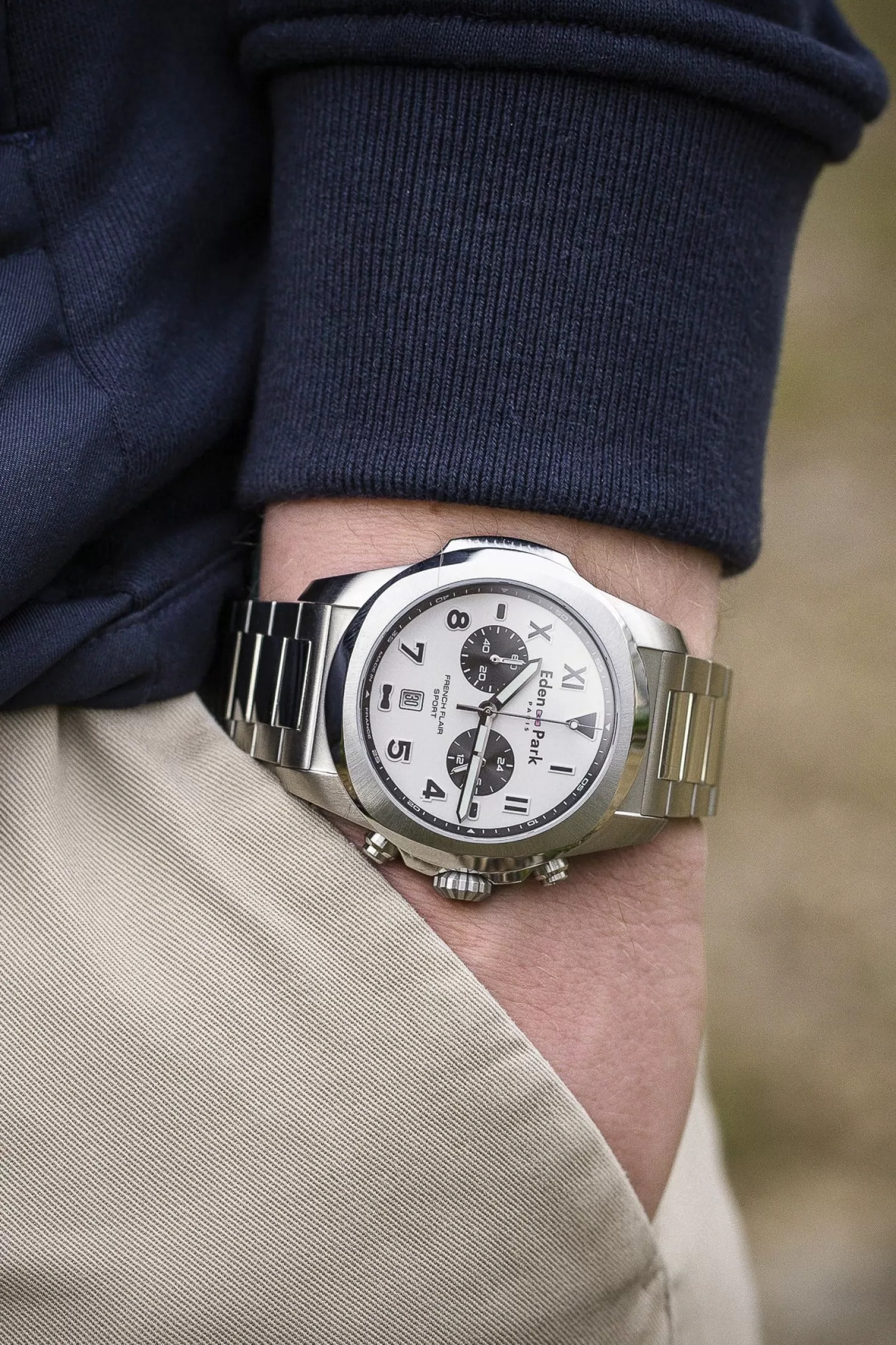 Eden Park Silver steel chronograph quartz watch< Watches