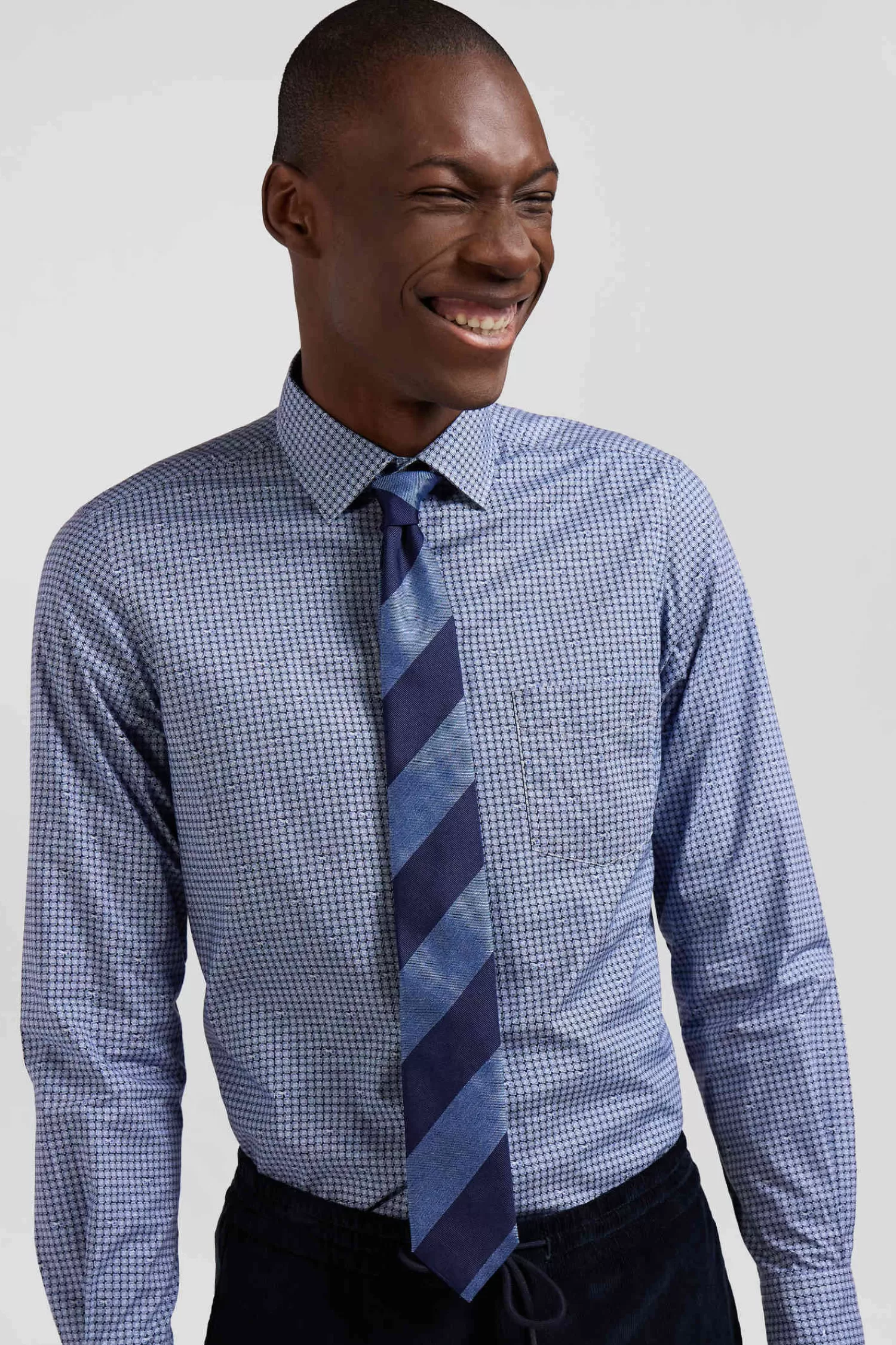 Eden Park Sky blue silk tie with large stripes< Ties And Bow Ties