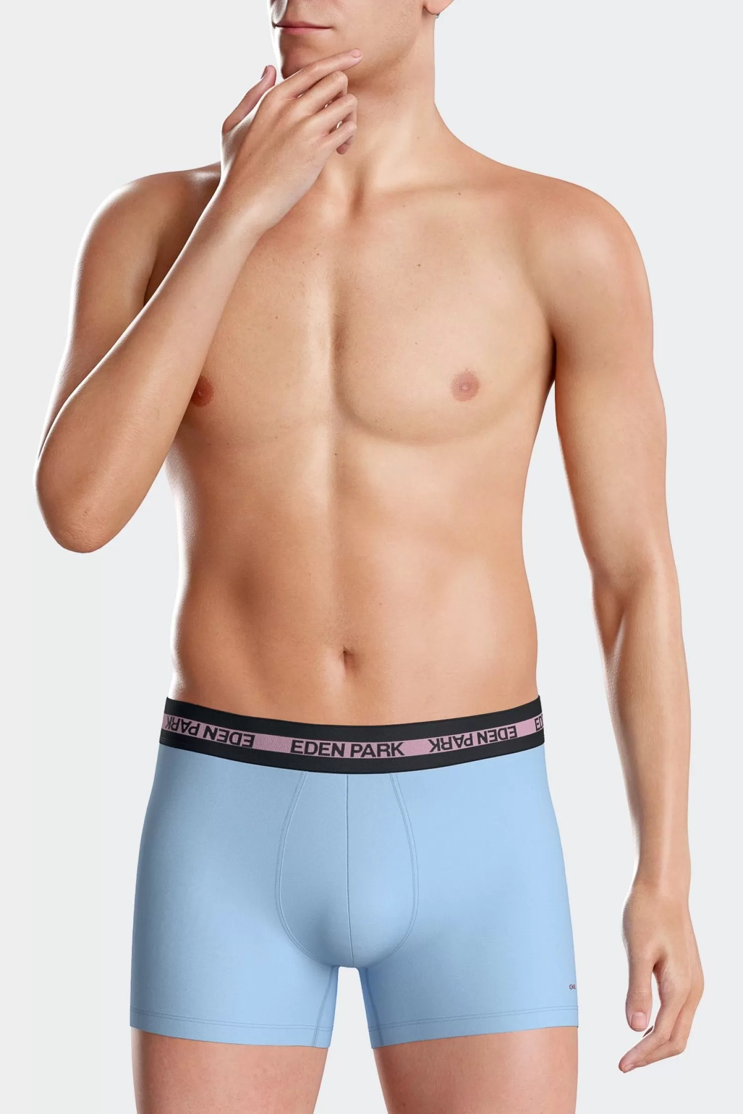 Eden Park Sky blue stretch cotton boxers with branded waistband< Underwear