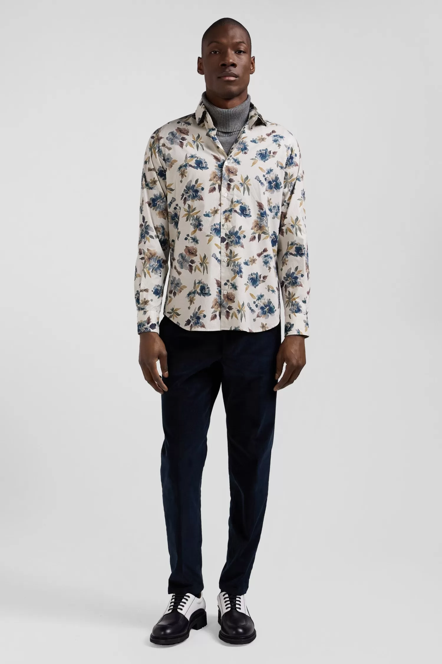 Eden Park Slim beige floral print cotton shirt< Shirts