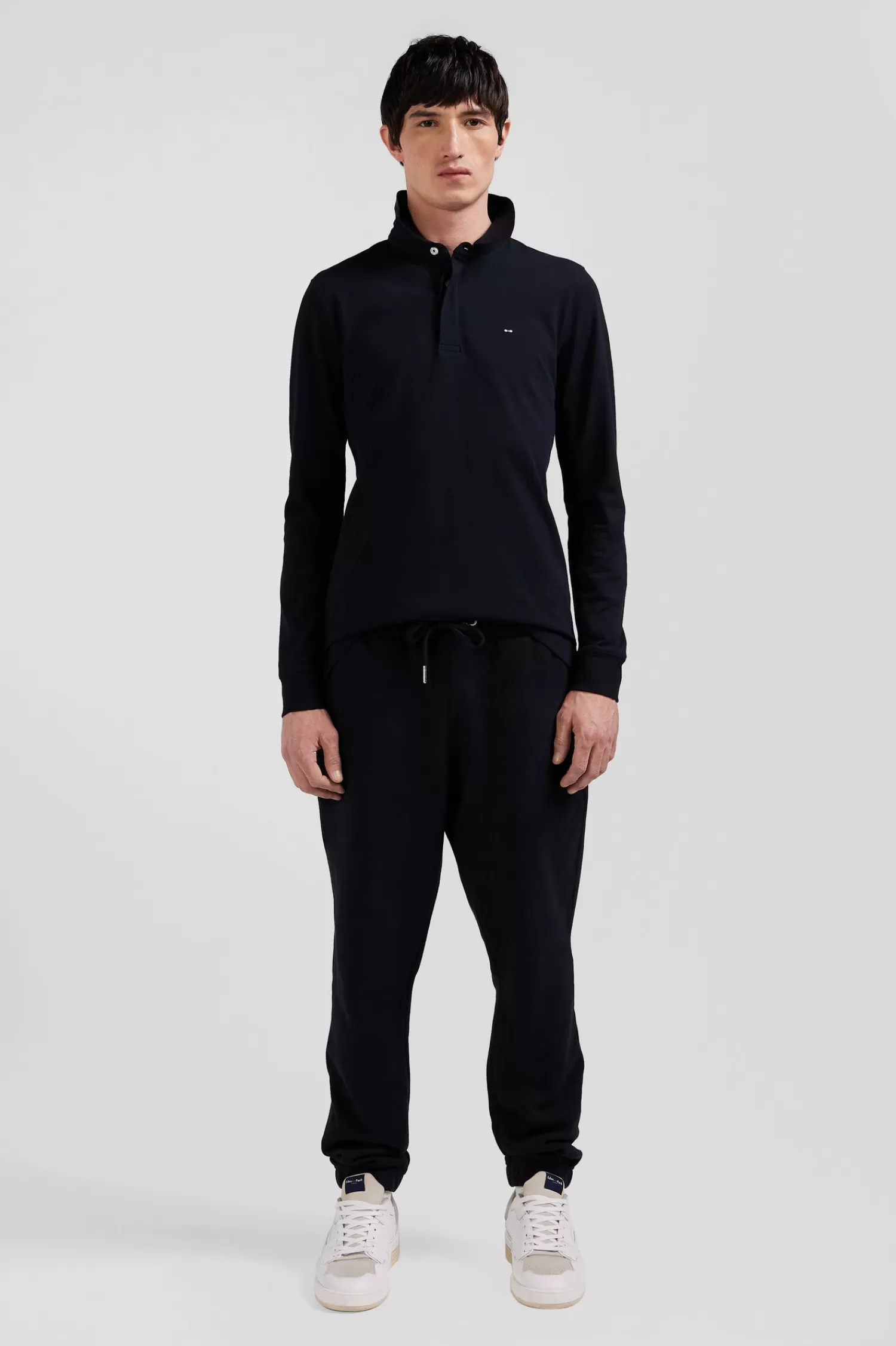 Eden Park Slim black long-sleeved cotton piqué polo shirt< Polos