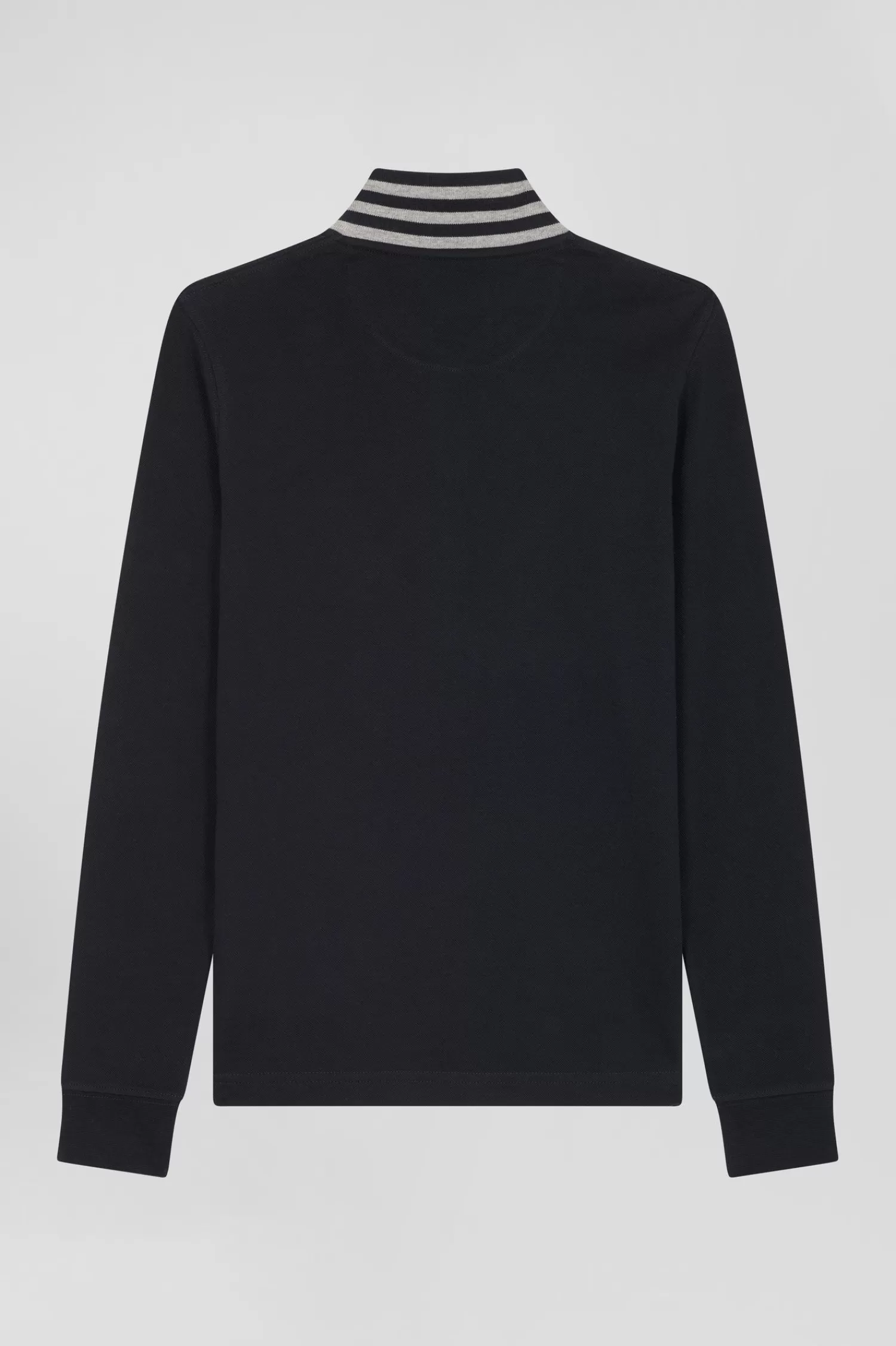 slim_black_longsleeved_stretch_cotton_polo_shirt_with_striped_collar_3.webp Eden Park Slim black long-sleeved stretch cotton polo shirt with striped collar<Women Polos | Polos