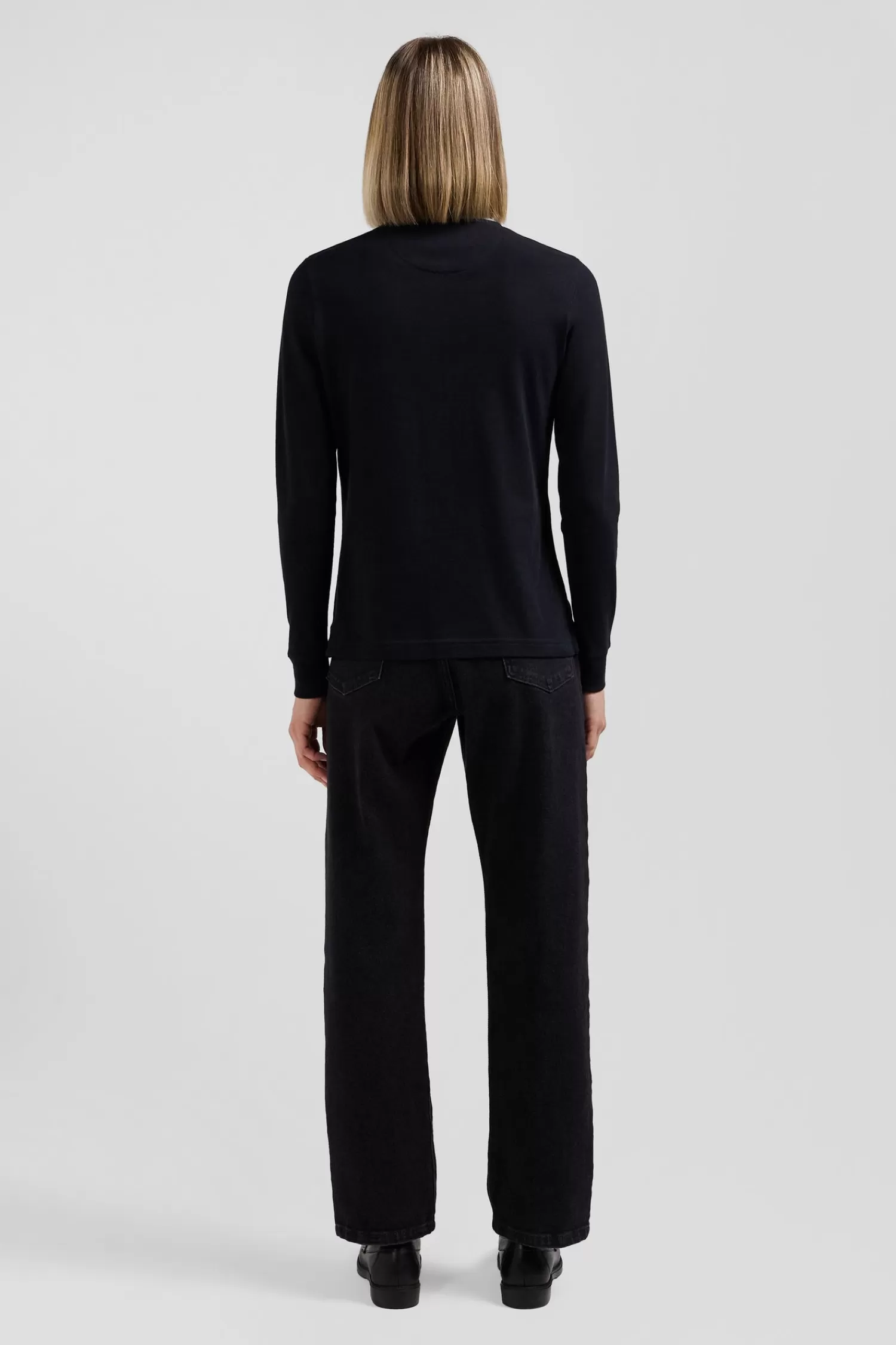 slim_black_longsleeved_stretch_cotton_polo_shirt_with_striped_collar_5.webp Eden Park Slim black long-sleeved stretch cotton polo shirt with striped collar<Women Polos | Polos