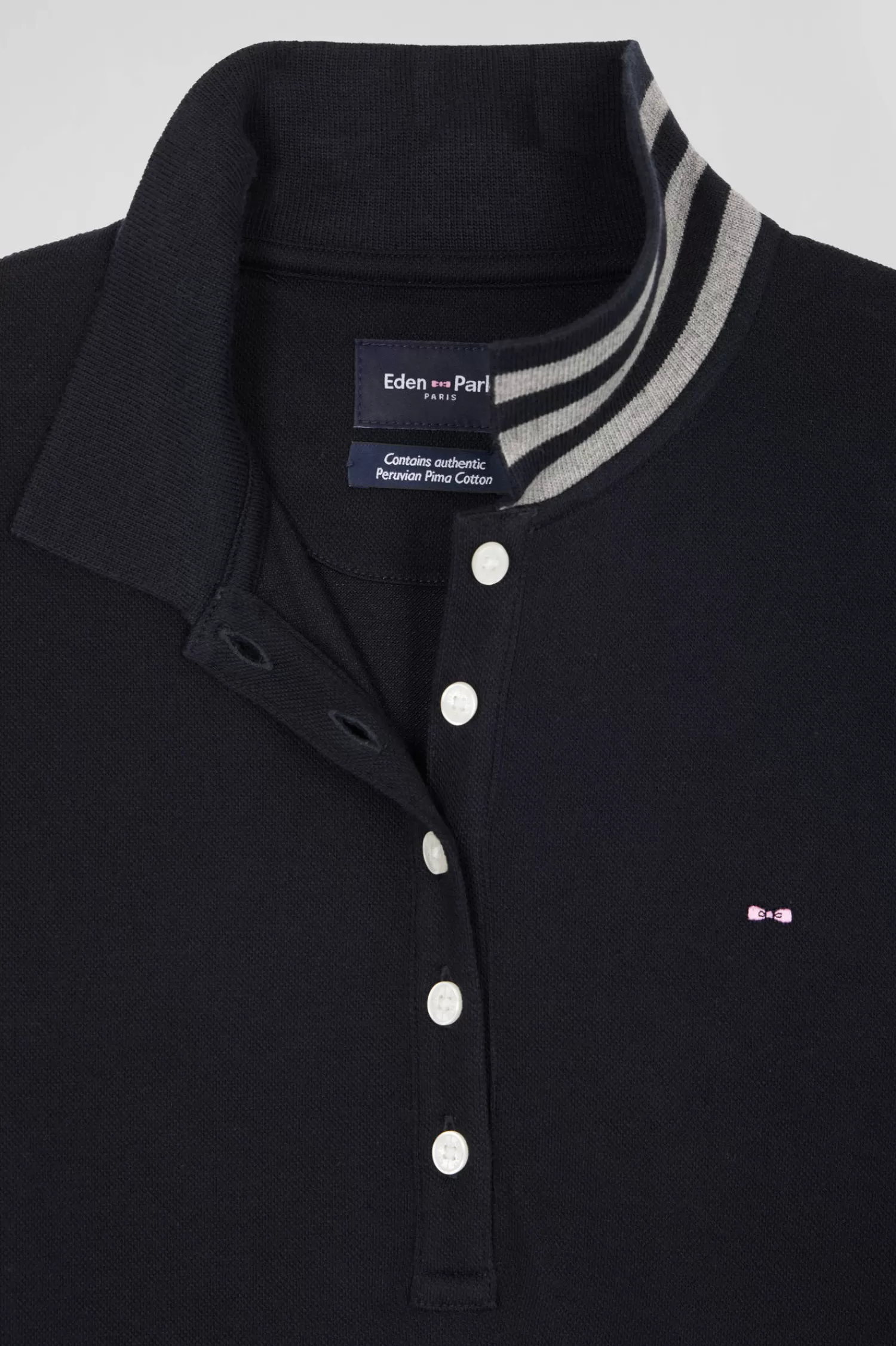 slim_black_longsleeved_stretch_cotton_polo_shirt_with_striped_collar_6.webp Eden Park Slim black long-sleeved stretch cotton polo shirt with striped collar<Women Polos | Polos