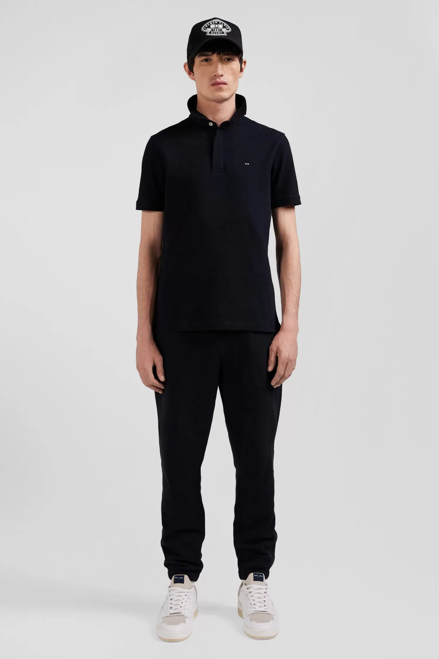 Eden Park Slim black short-sleeved cotton piqué polo shirt< Polos