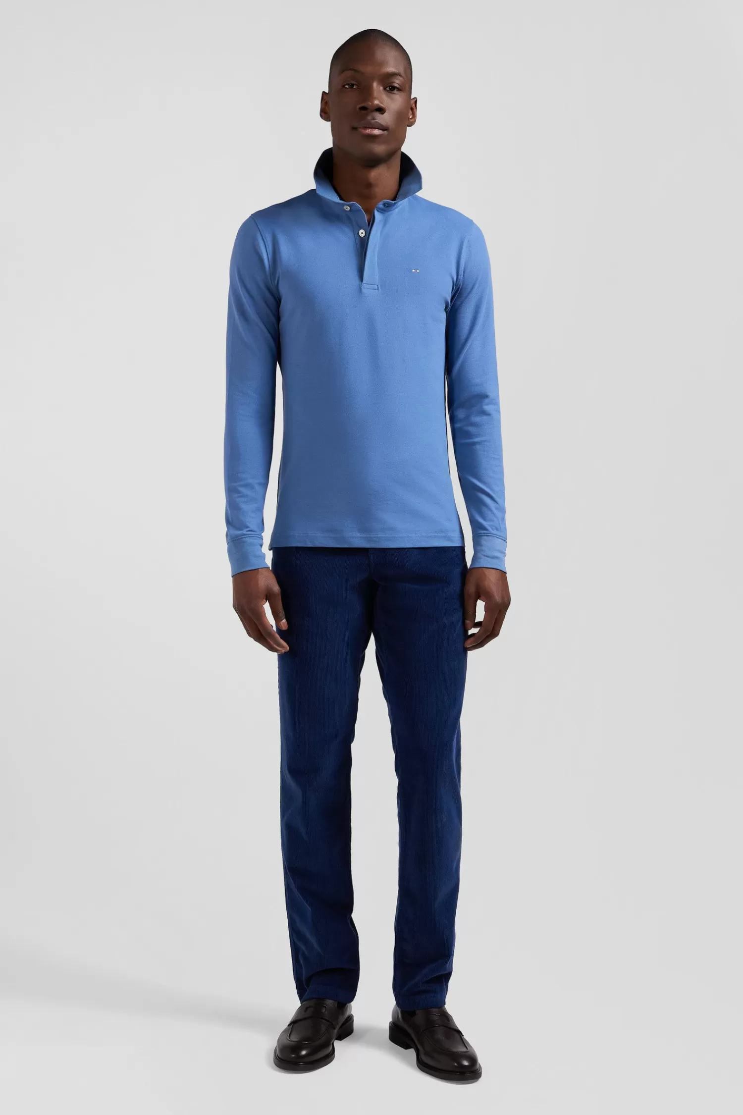 Eden Park Slim blue long-sleeved cotton piqué polo shirt< Polos