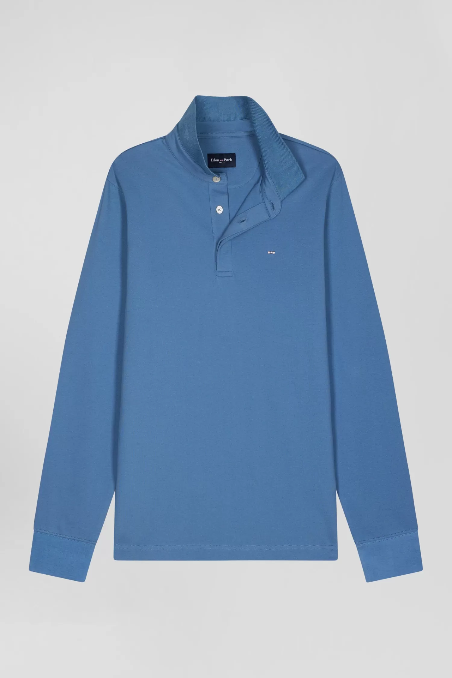 Eden Park Slim blue long-sleeved cotton piqué polo shirt< Polos