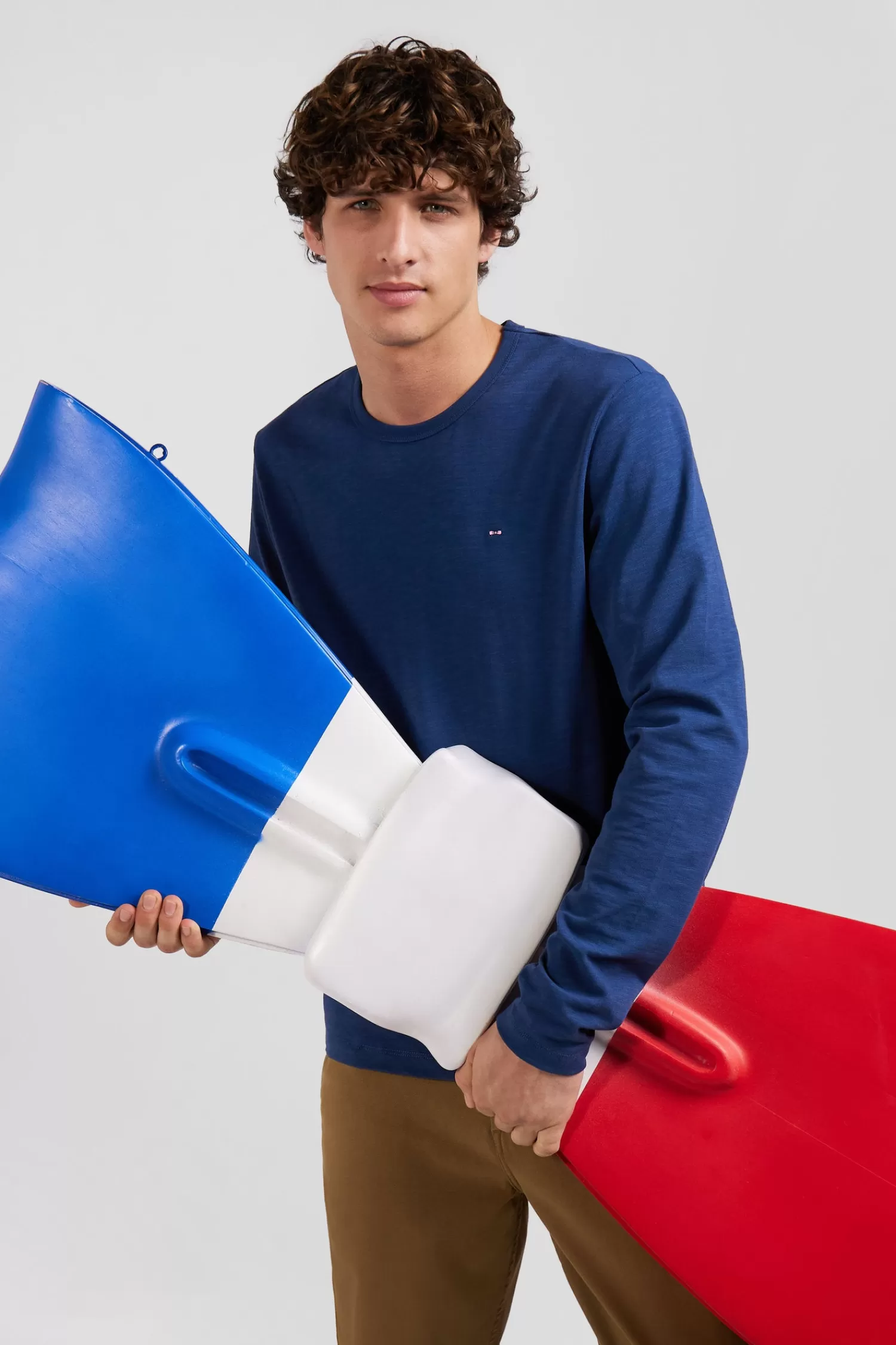 Eden Park Slim blue long-sleeved cotton T-shirt< T-shirts