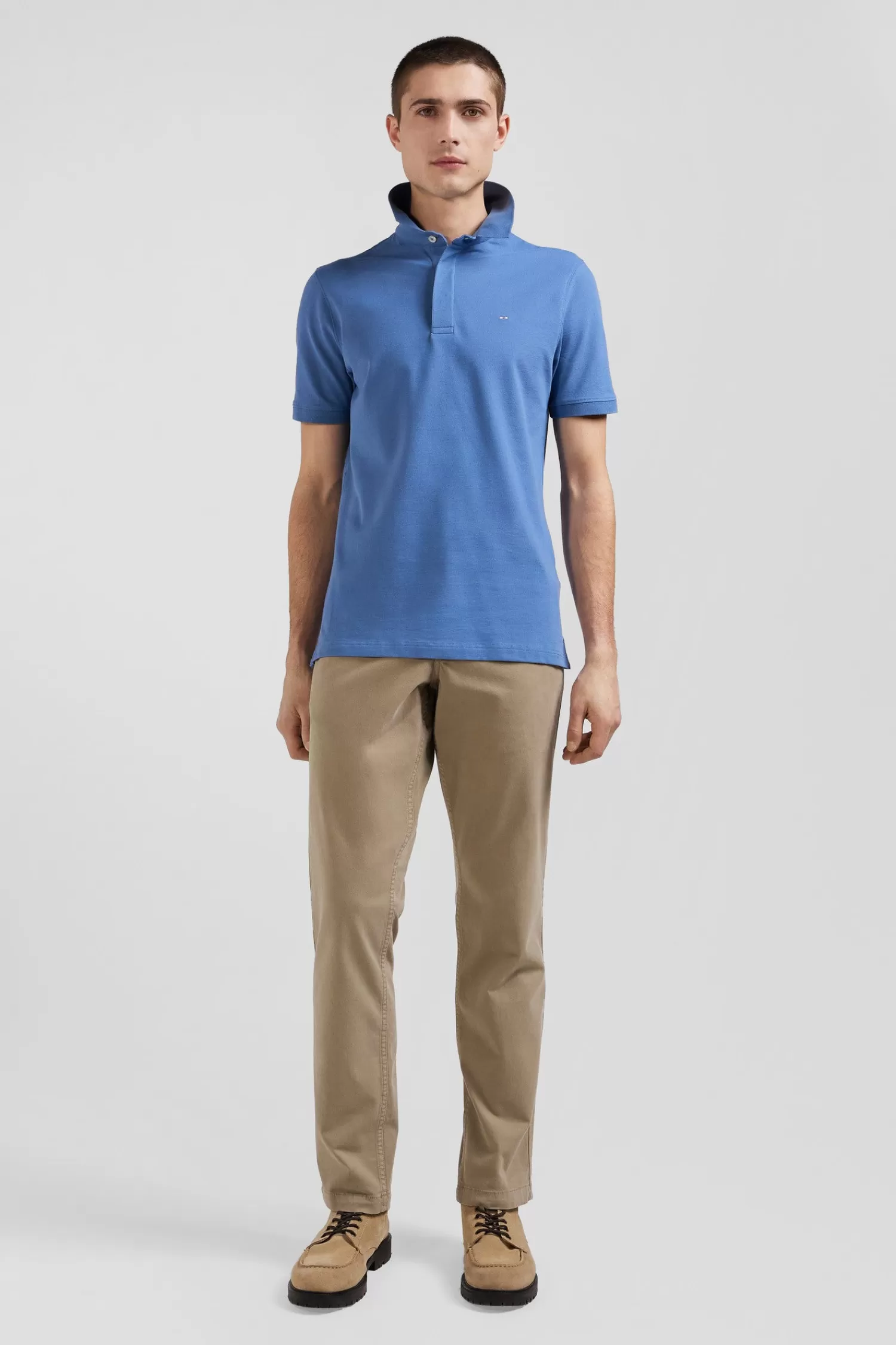 Eden Park Slim blue short-sleeved stretch cotton polo shirt< Polos