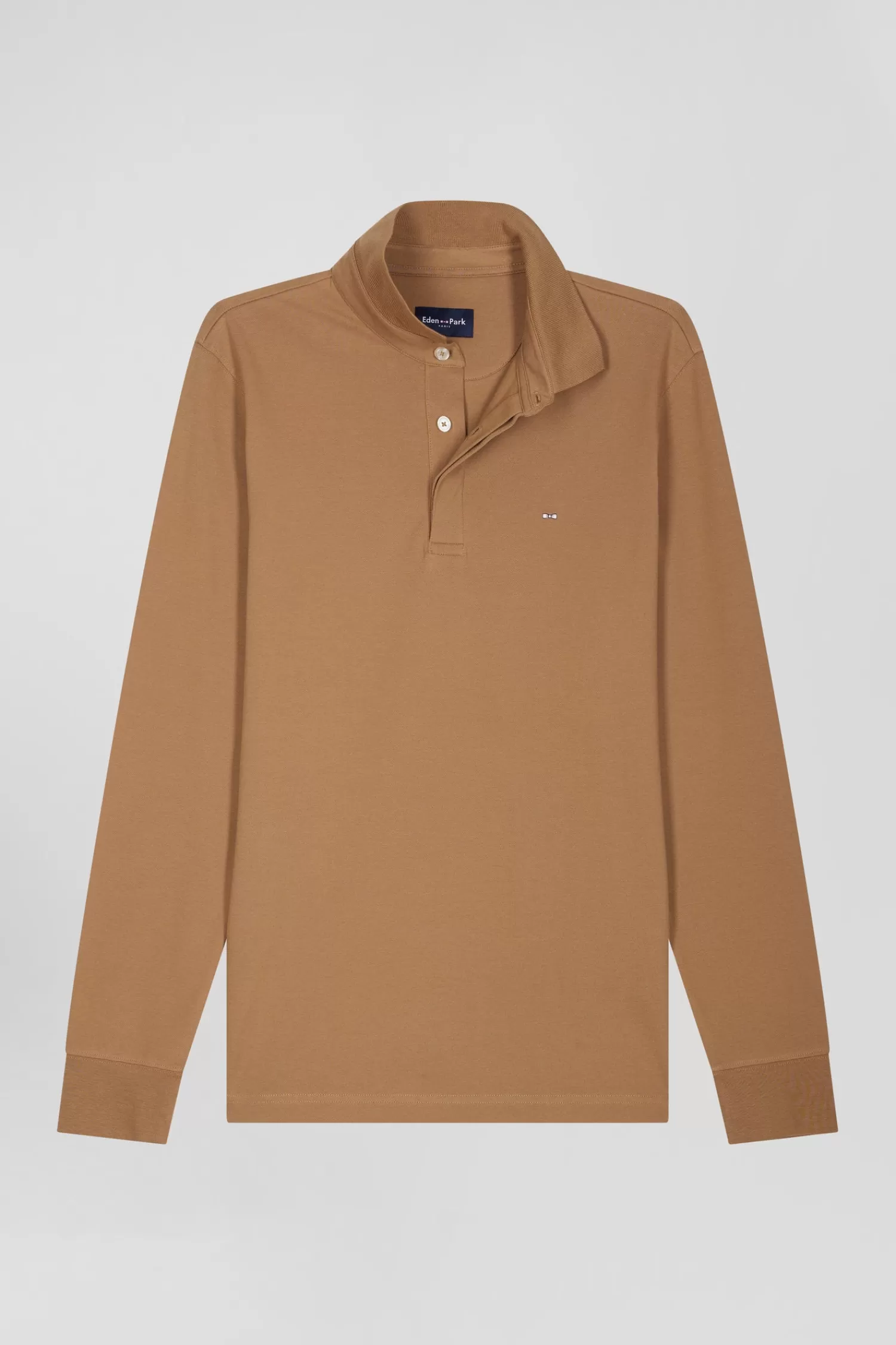Eden Park Slim camel long-sleeved cotton piqué polo shirt< Polos