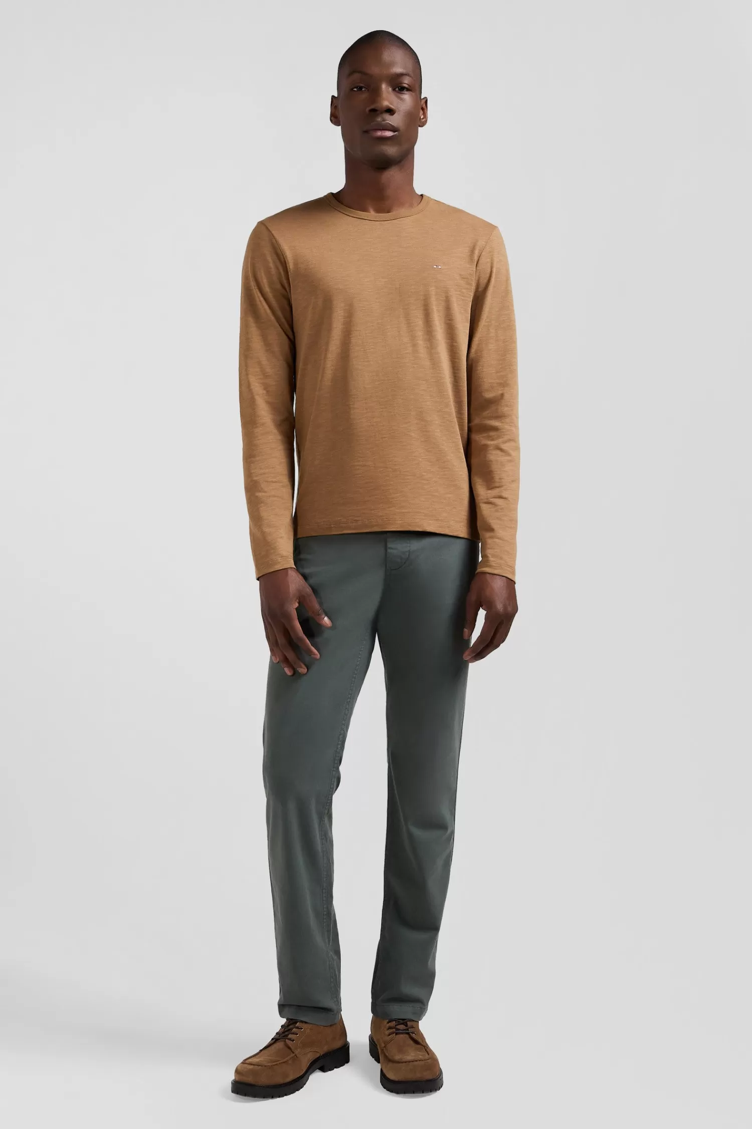Eden Park Slim camel long-sleeved cotton T-shirt< T-shirts