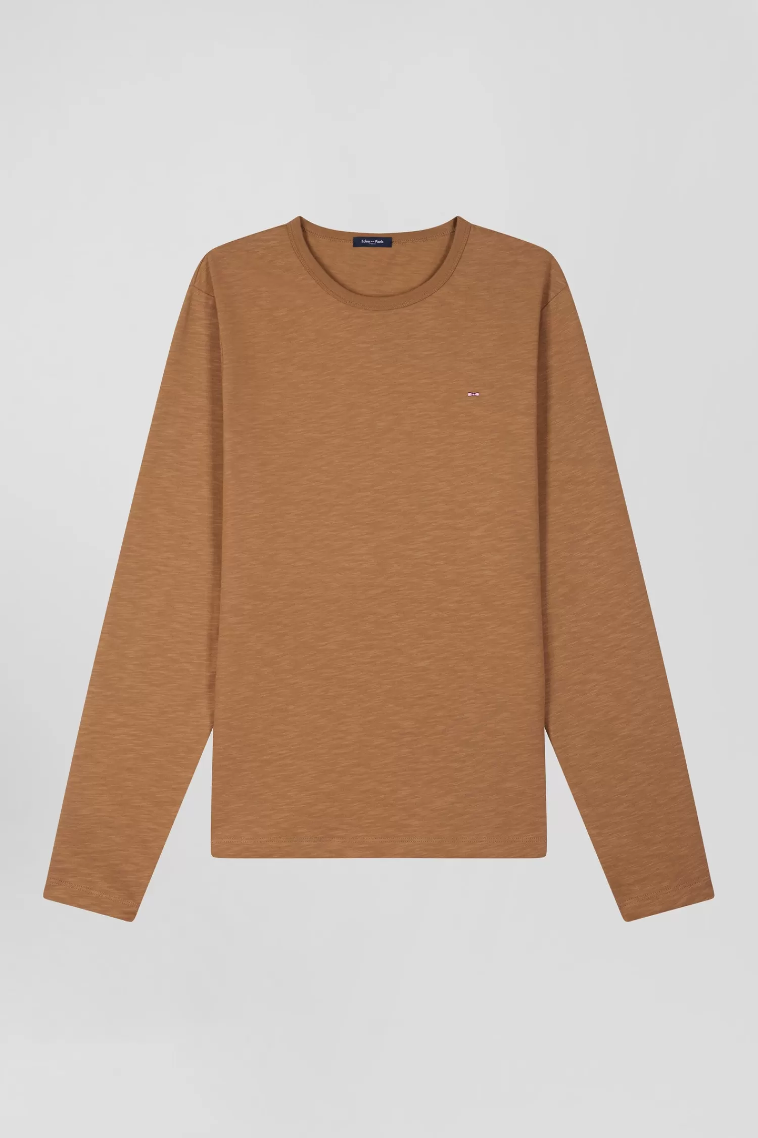 Eden Park Slim camel long-sleeved cotton T-shirt< T-shirts