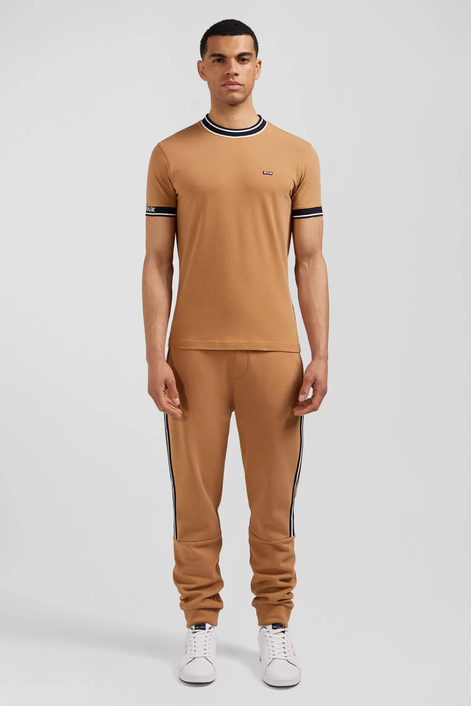 Eden Park Slim camel short-sleeved cotton T-shirt with ribs< T-shirts