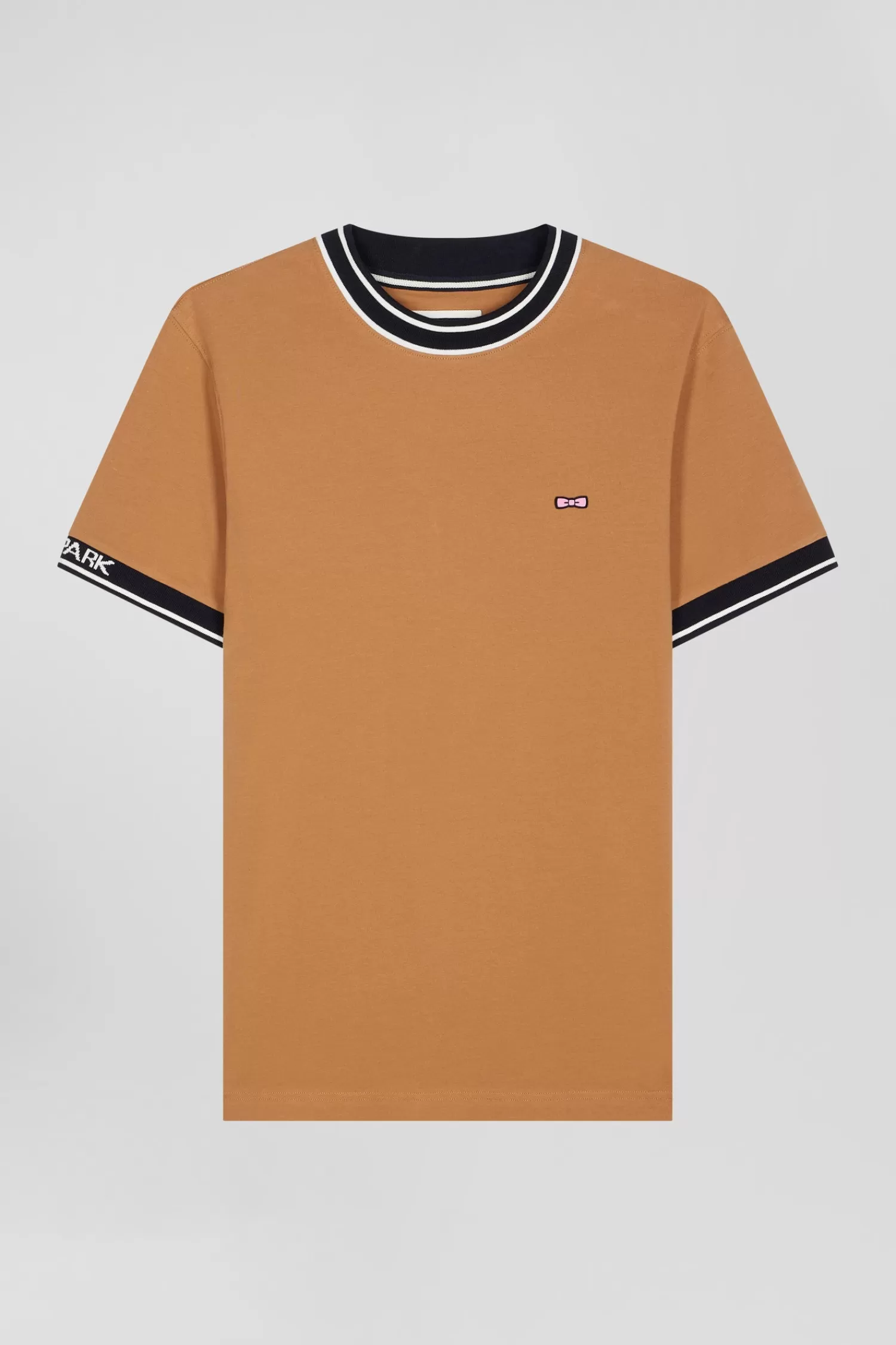 Eden Park Slim camel short-sleeved cotton T-shirt with ribs< T-shirts