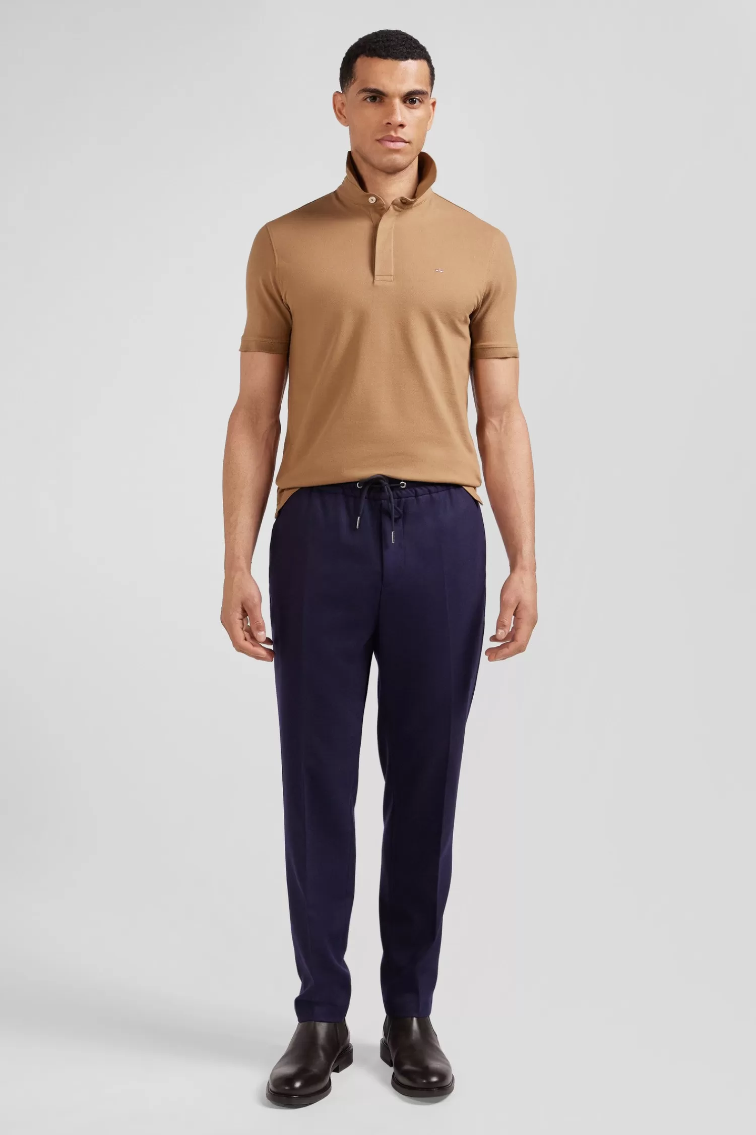 Eden Park Slim camel short-sleeved stretch cotton polo shirt< Polos