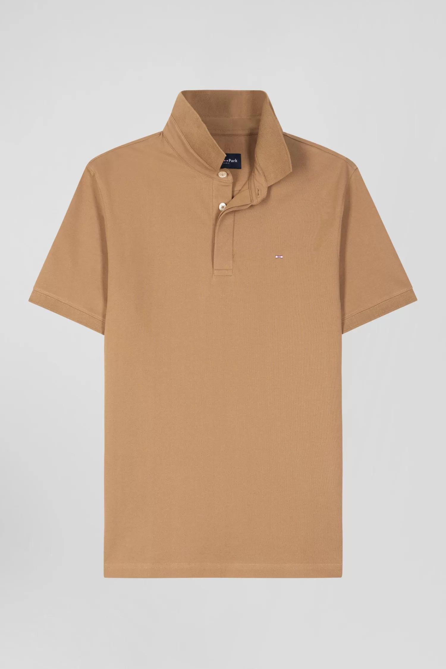 Eden Park Slim camel short-sleeved stretch cotton polo shirt< Polos