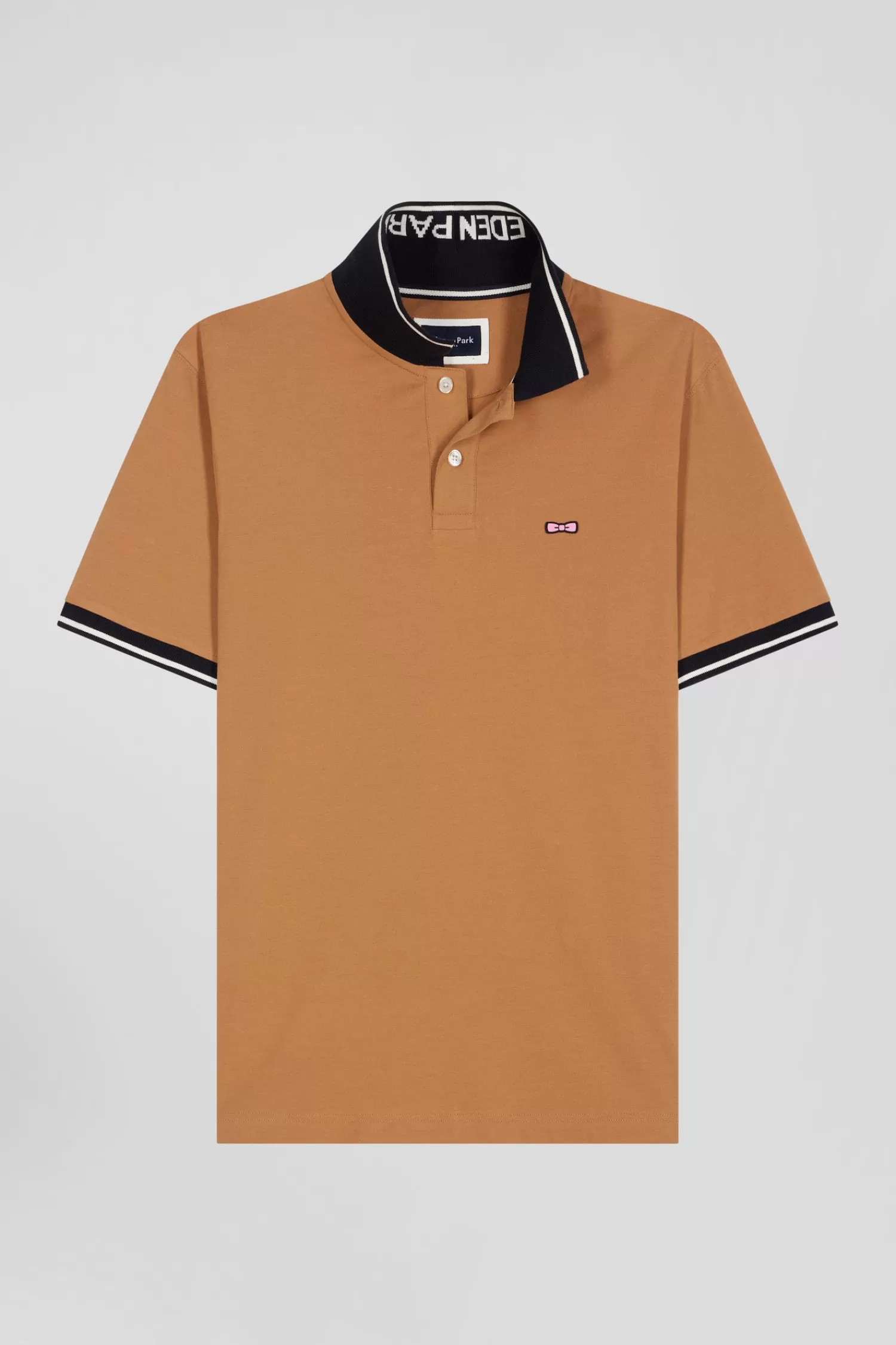 Eden Park Slim camel short-sleeved stretch cotton polo shirt with jacquard collar< Polos