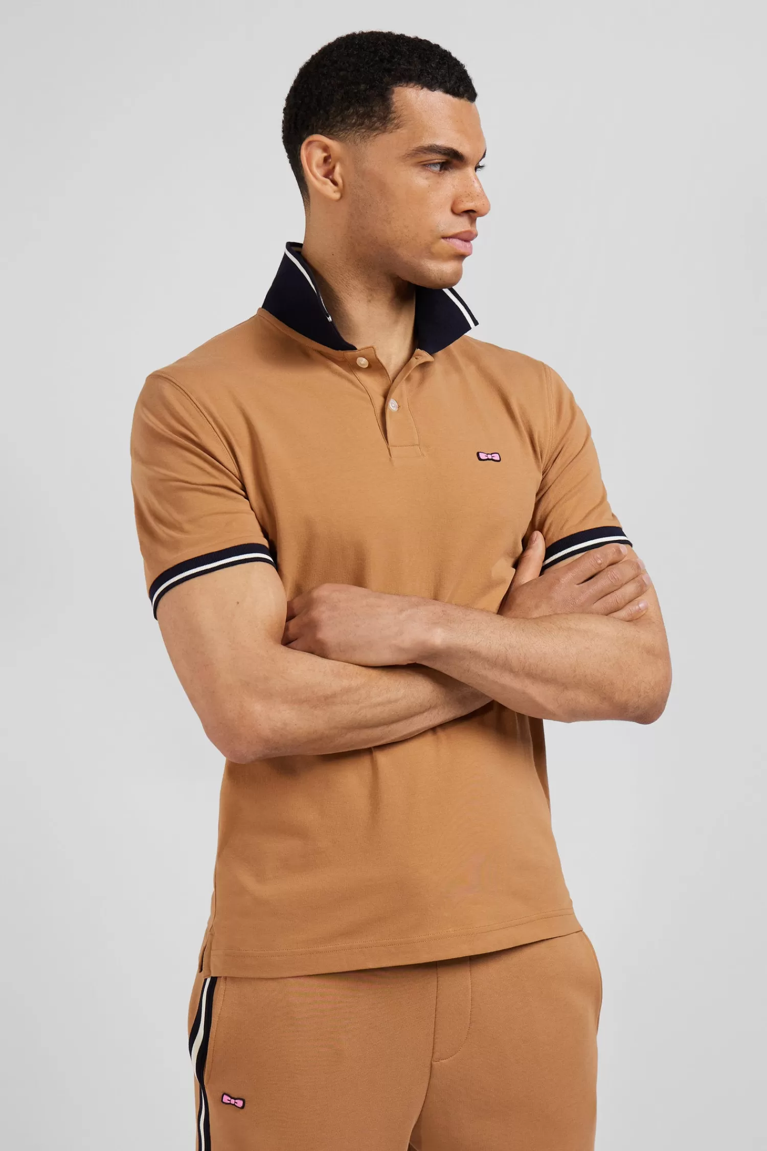 slim_camel_shortsleeved_stretch_cotton_polo_shirt_with_eden_park_jacquard_collar_2.webp Eden Park Slim camel short-sleeved stretch cotton polo shirt with jacquard collar< Polos