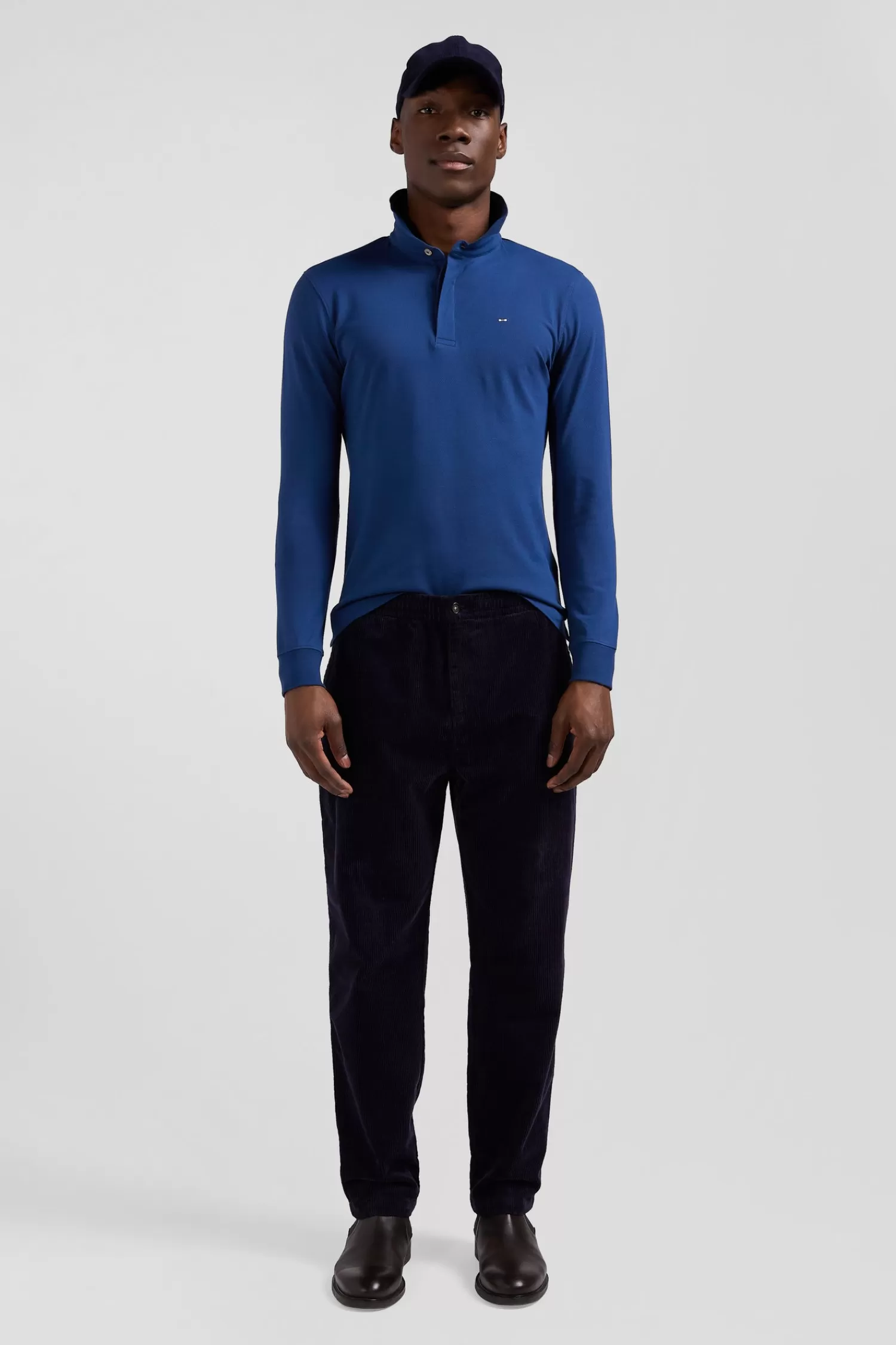 Eden Park Slim dark blue long-sleeved cotton piqué polo shirt< Polos