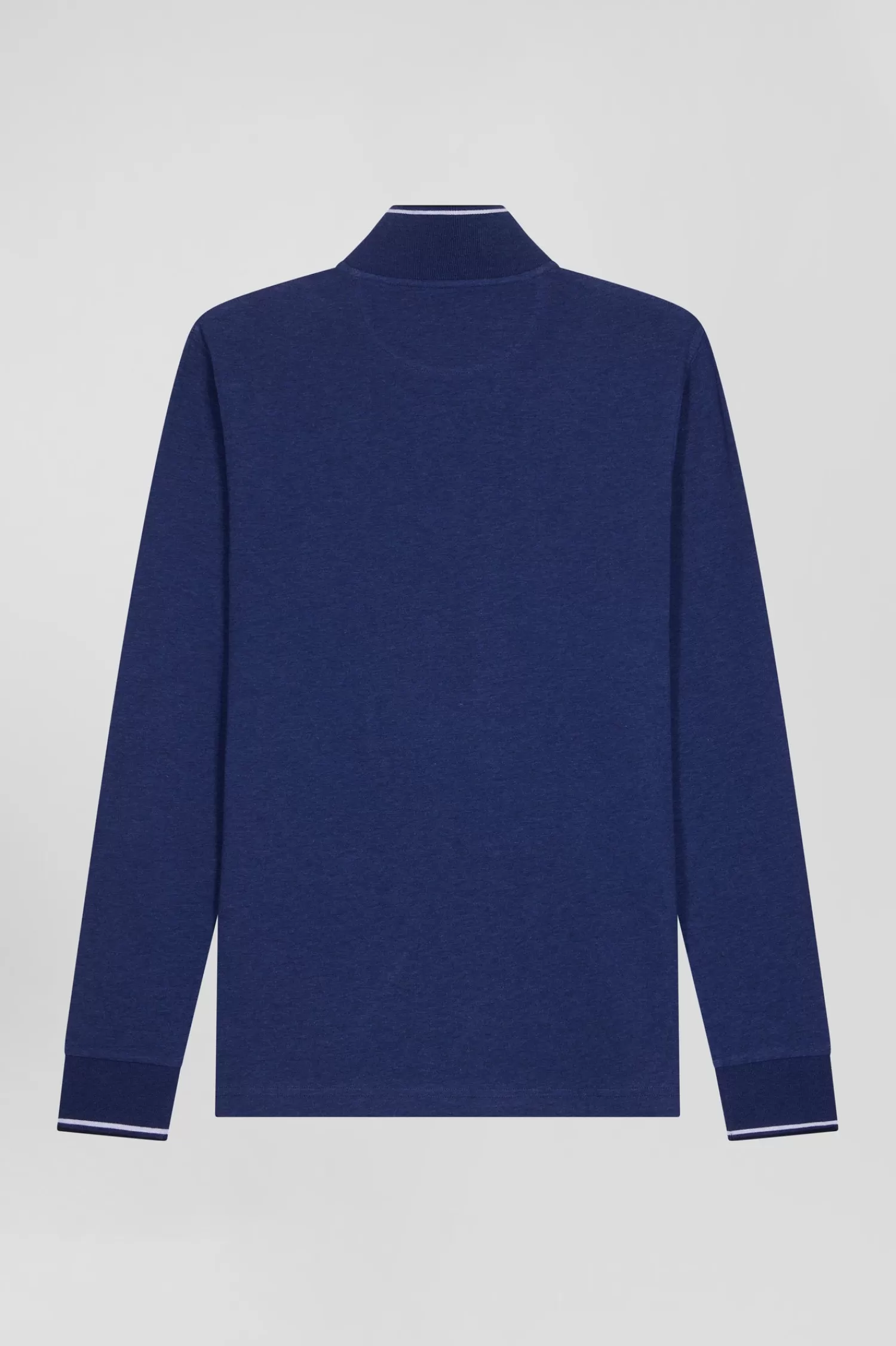 slim_dark_blue_longsleeved_stretch_cotton_polo_shirt_with_striped_finishes_3.webp Eden Park Slim dark blue long-sleeved stretch cotton polo shirt with striped finishes< Polos