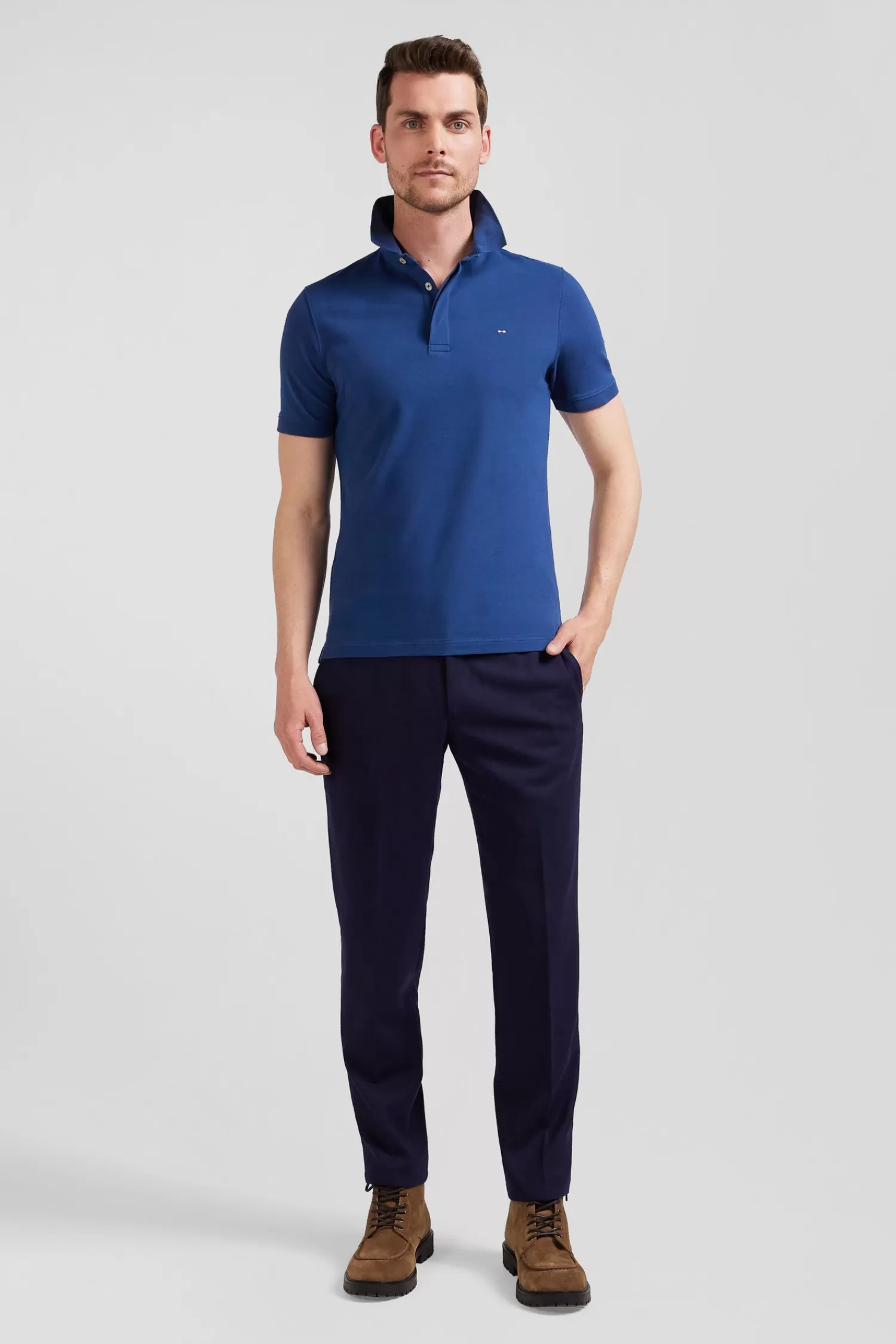 Eden Park Slim dark blue short-sleeved stretch cotton polo shirt< Polos