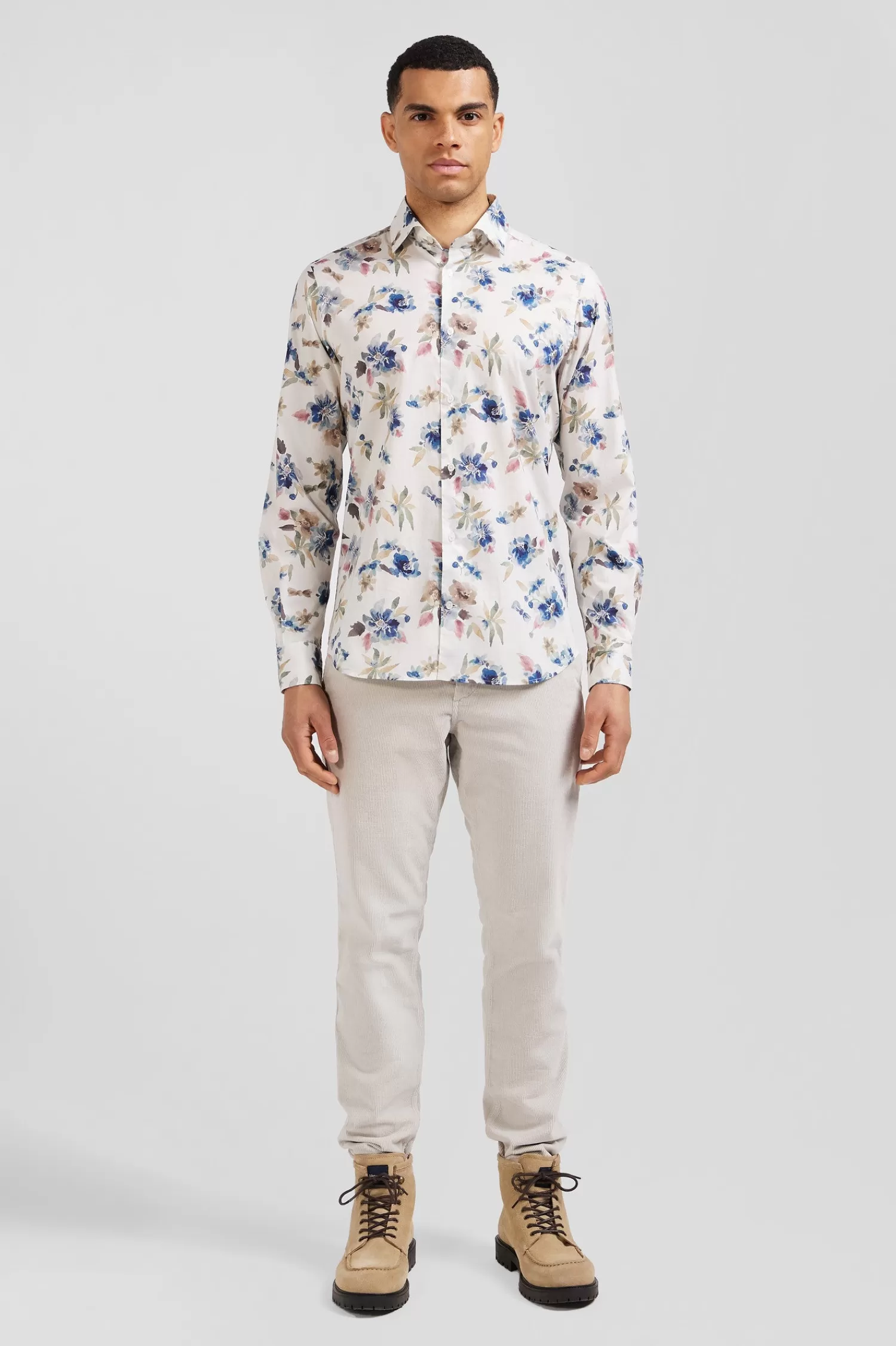 Eden Park Slim ecru floral print cotton shirt< Shirts