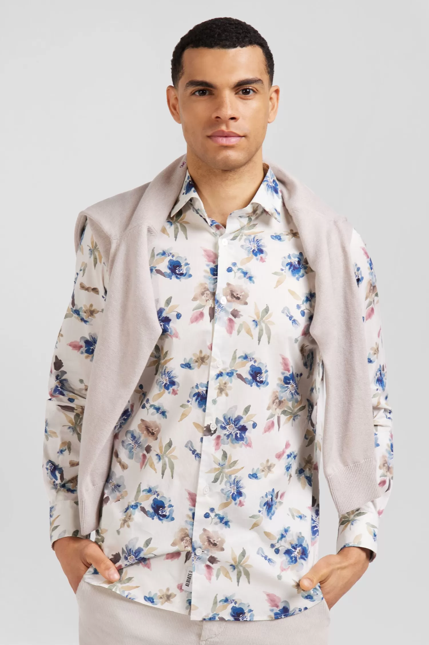 slim_ecru_floral_print_cotton_shirt_2.webp Eden Park Slim ecru floral print cotton shirt< Shirts