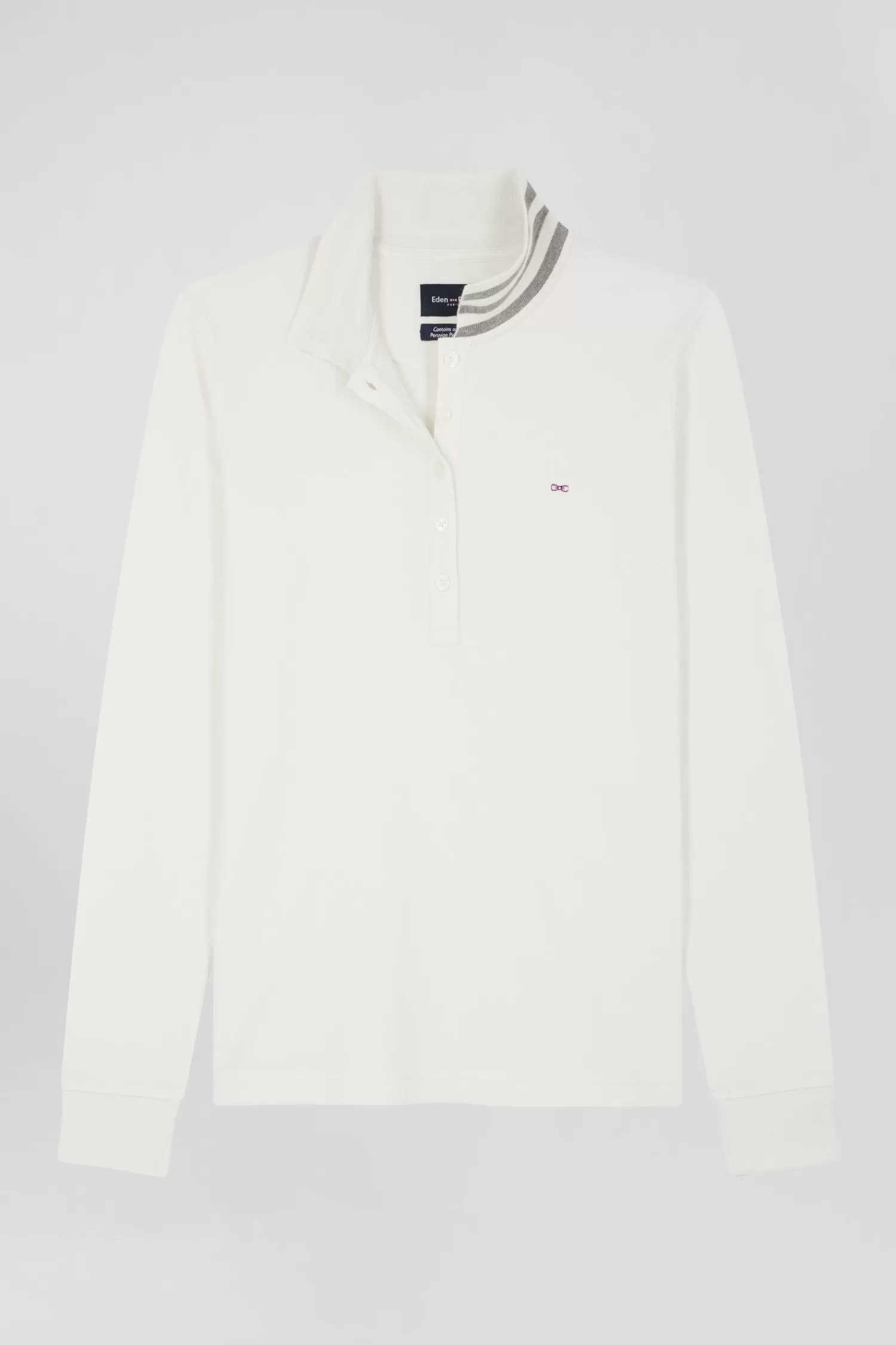 Eden Park Slim ecru long-sleeved stretch cotton polo shirt with striped collar<Women Polos | Polos