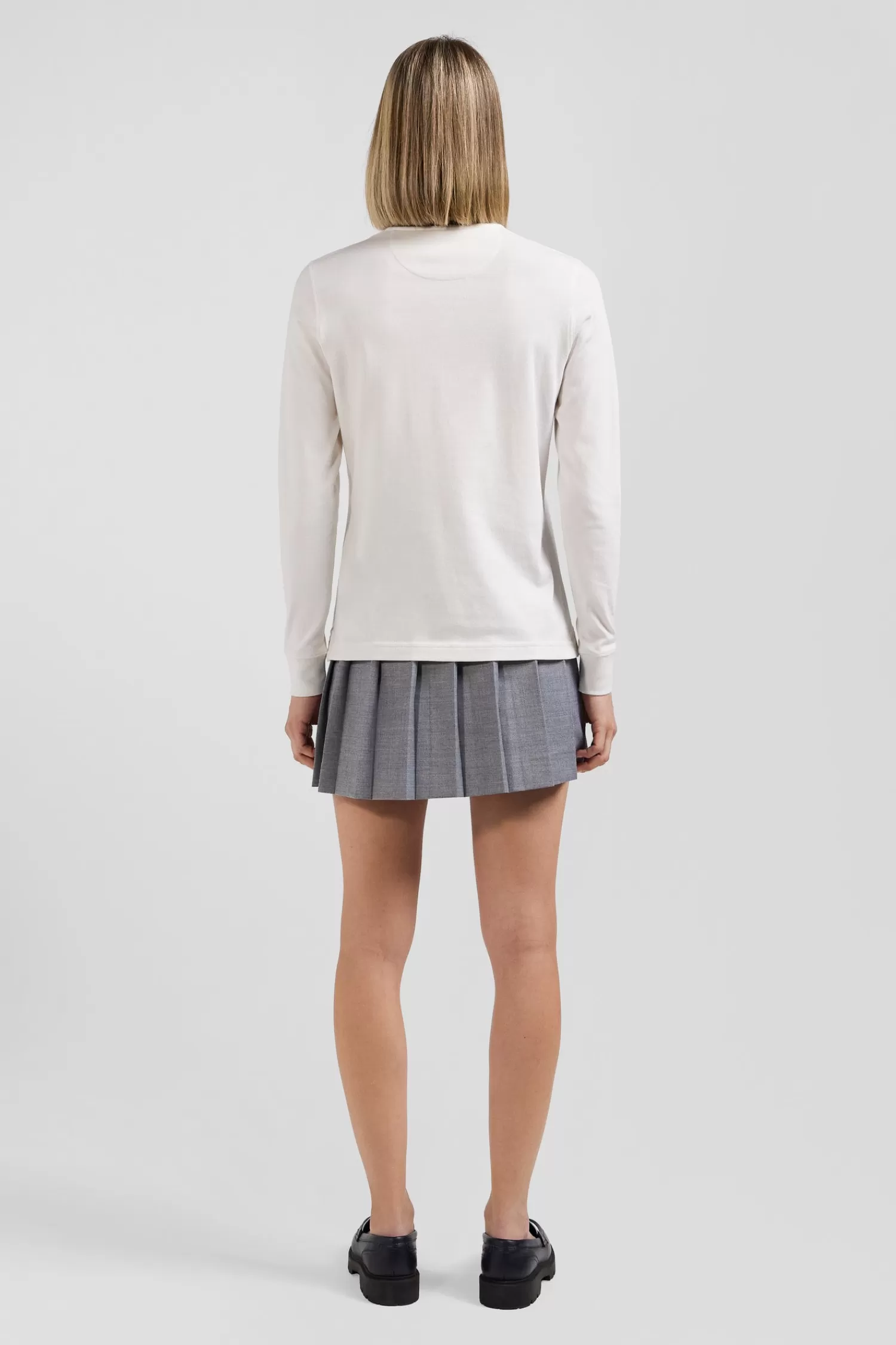 slim_ecru_longsleeved_stretch_cotton_polo_shirt_with_striped_collar_2.webp Eden Park Slim ecru long-sleeved stretch cotton polo shirt with striped collar<Women Polos | Polos