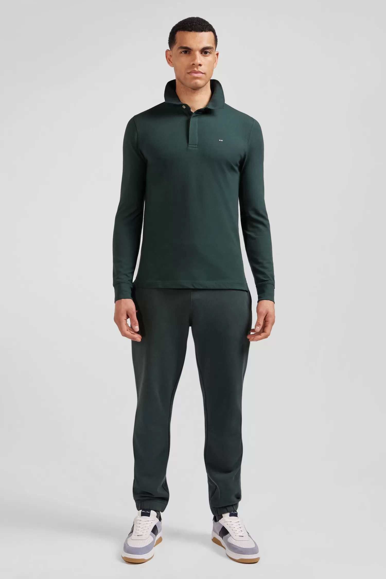 Eden Park Slim green long-sleeved cotton piqué polo shirt< Polos