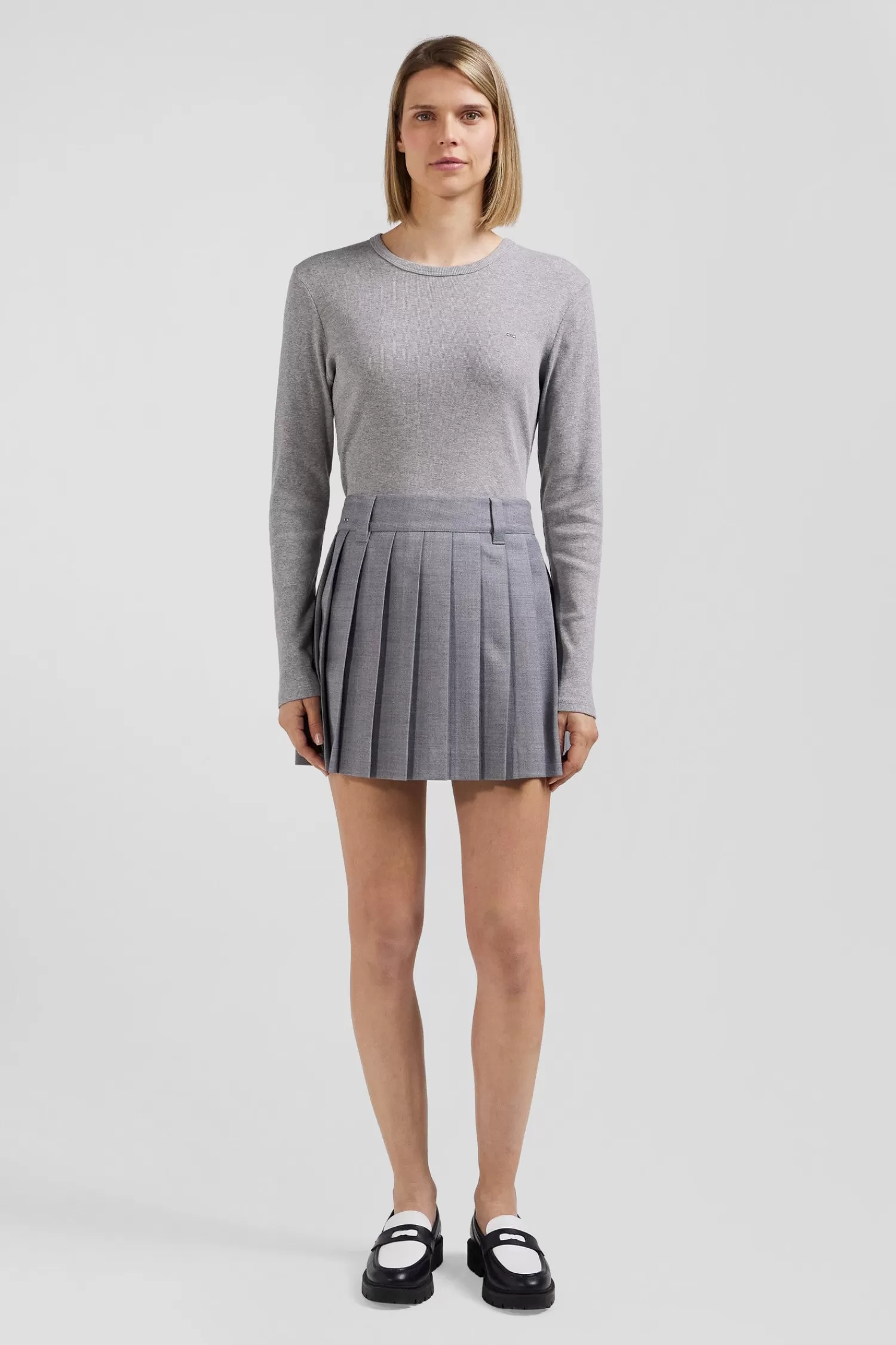 Eden Park Slim grey long-sleeved round neck cotton T-shirt<Women T-shirts