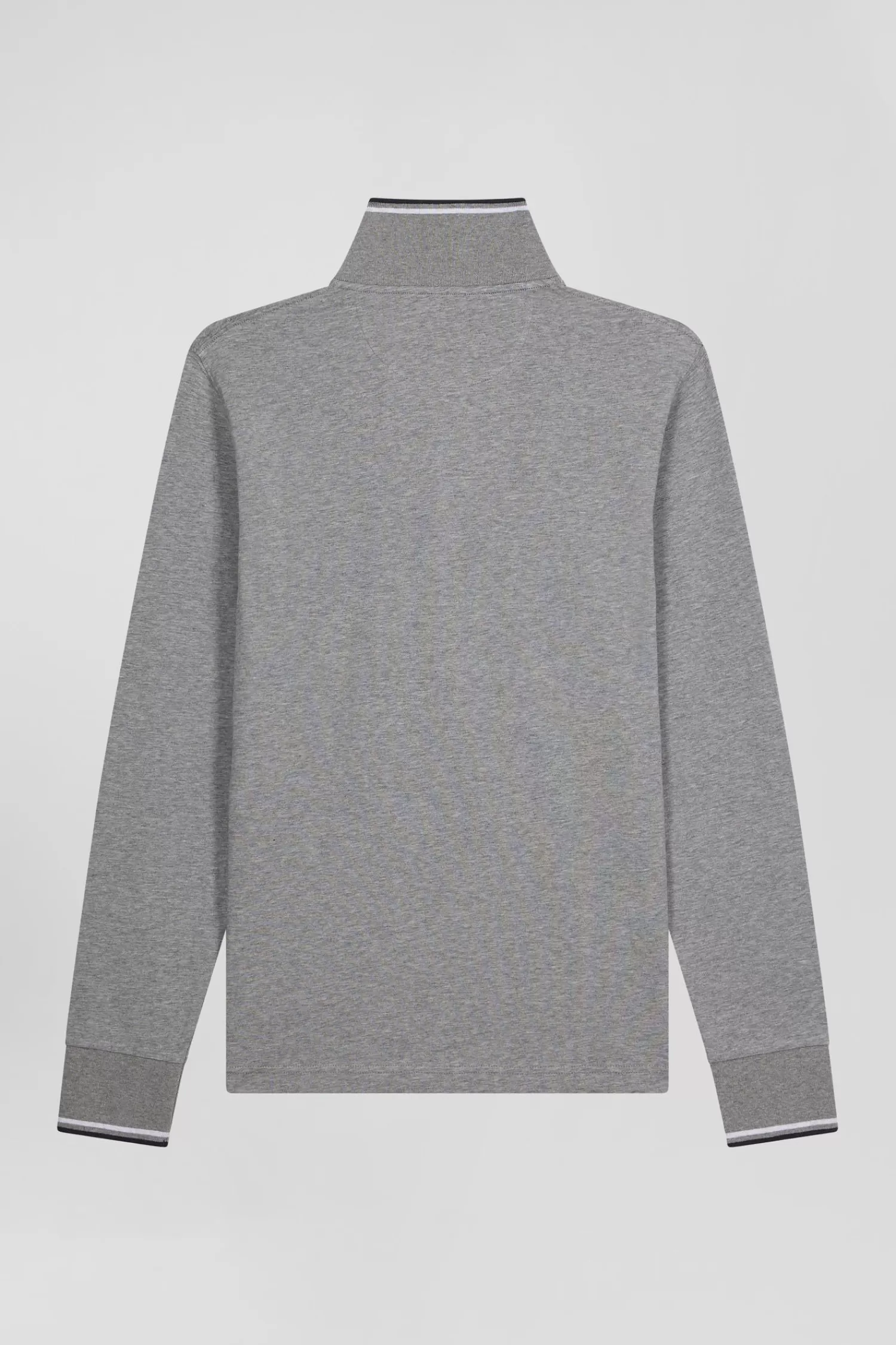 Eden Park Slim grey long-sleeved stretch cotton polo shirt with striped finishes< Polos