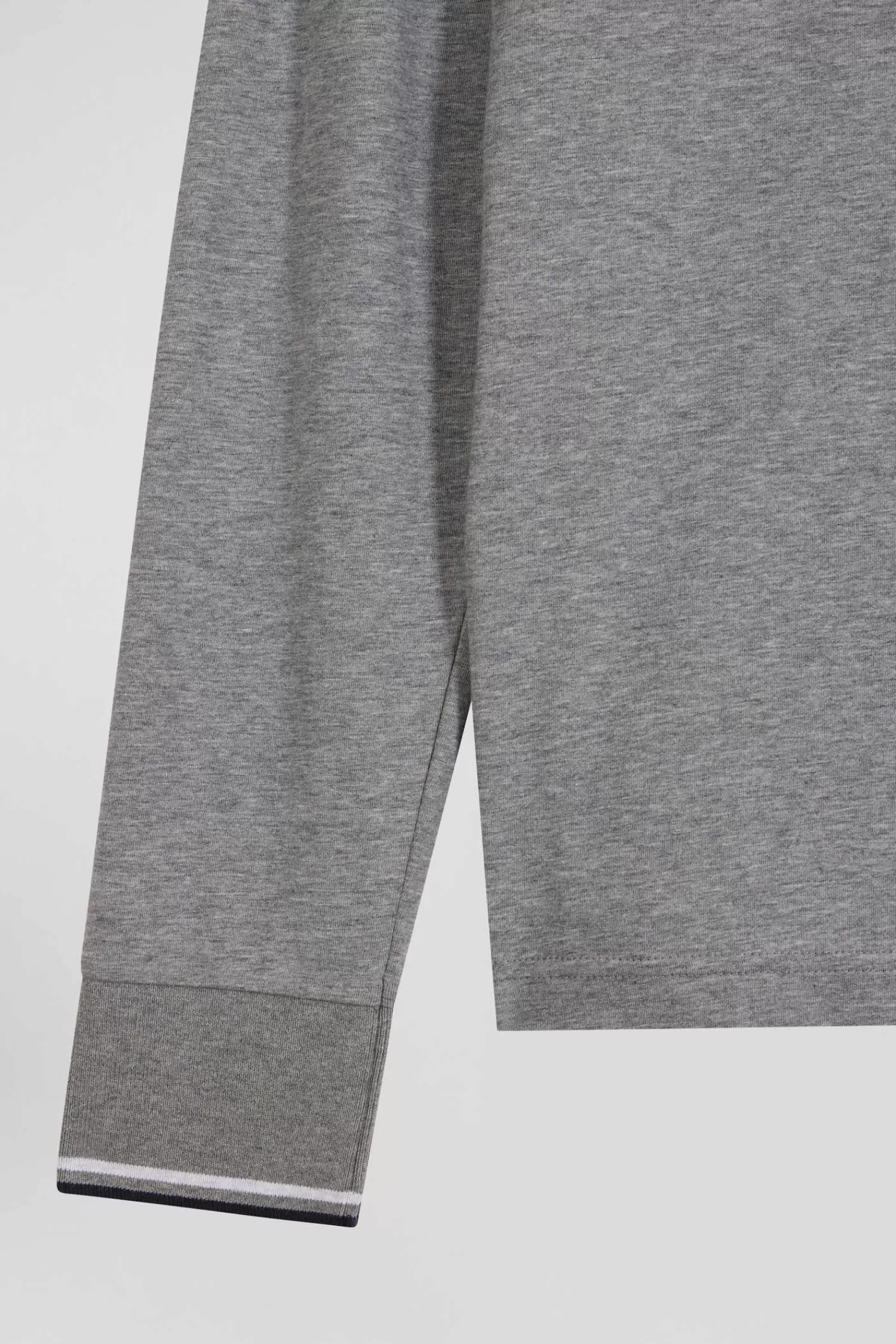 Eden Park Slim grey long-sleeved stretch cotton polo shirt with striped finishes< Polos