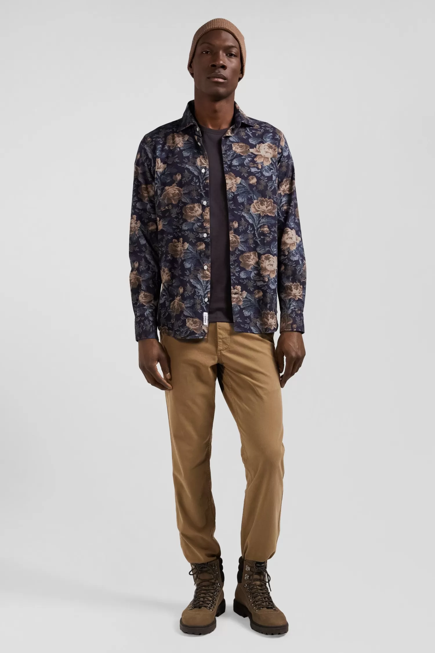 Eden Park Slim navy blue floral print cotton flannel shirt< Shirts