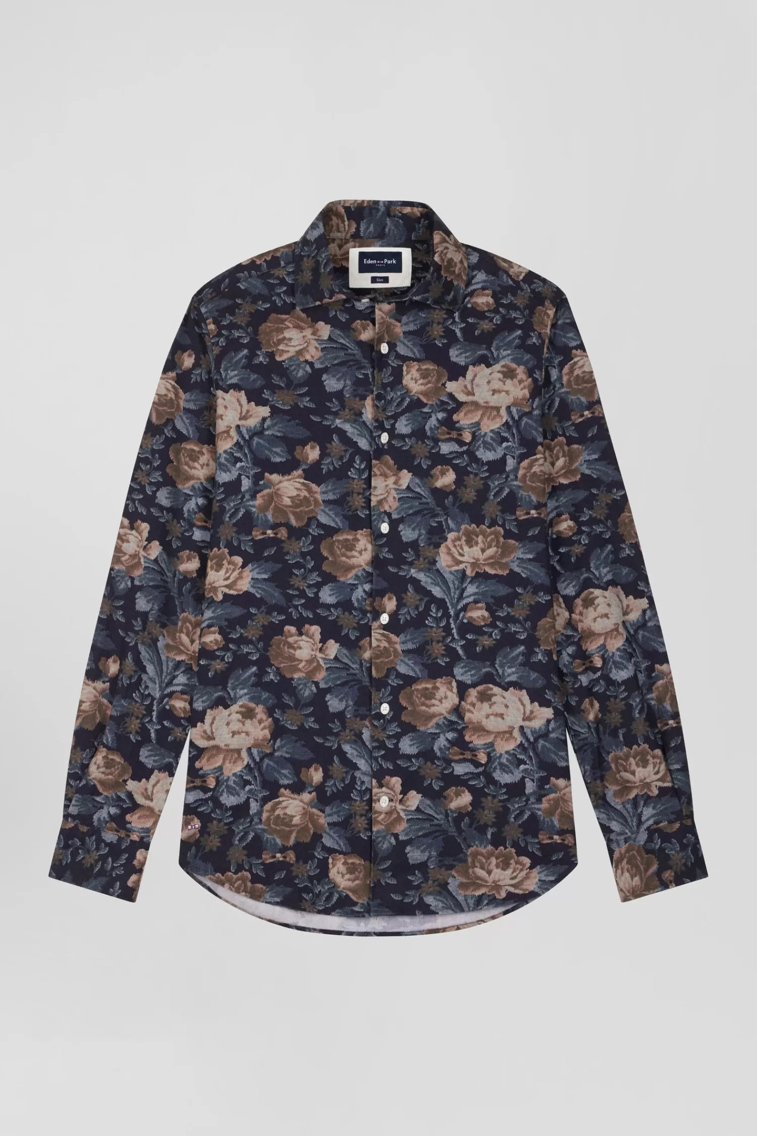 Eden Park Slim navy blue floral print cotton flannel shirt< Shirts