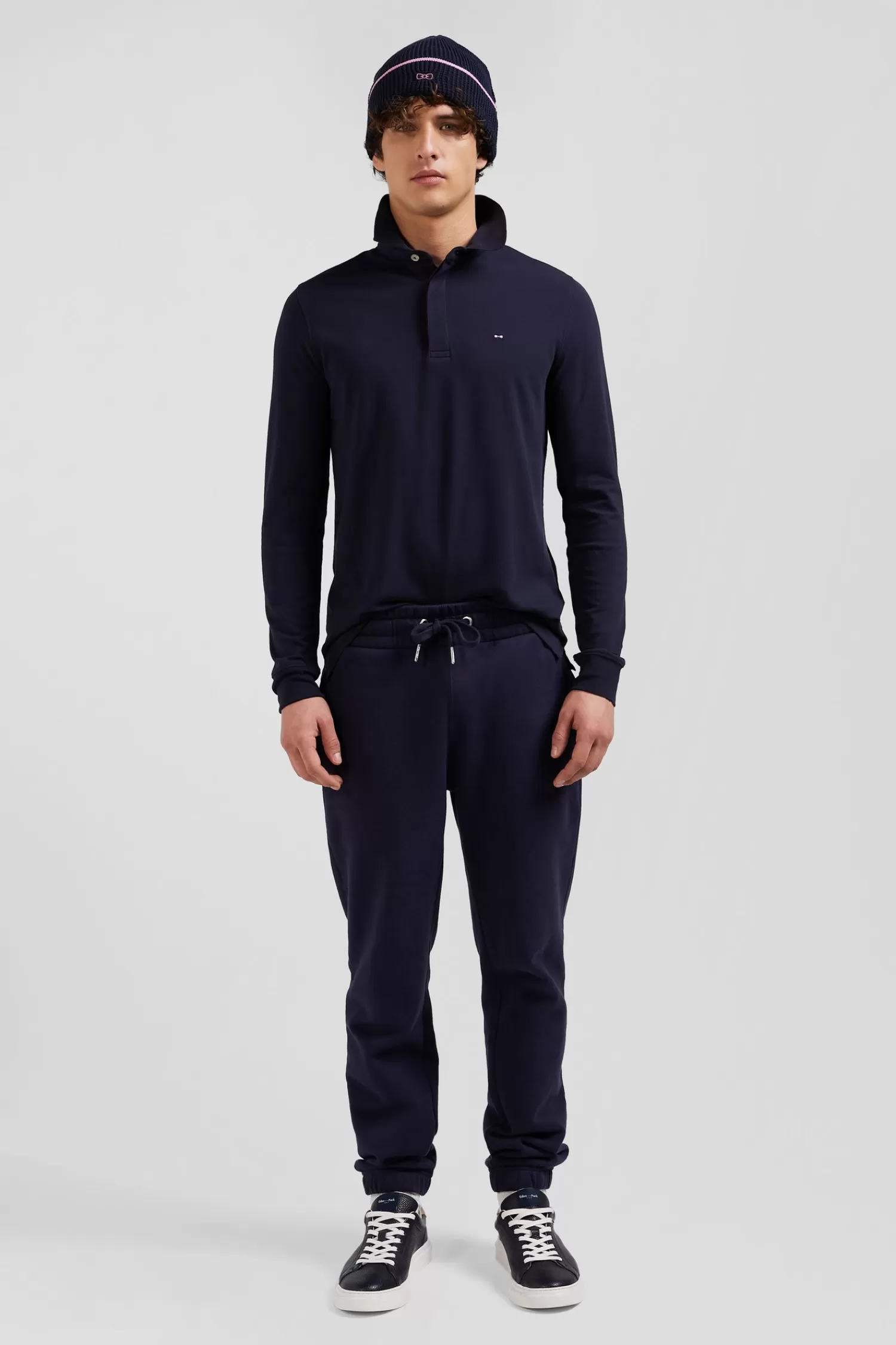 Eden Park Slim navy blue long-sleeved cotton piqué polo shirt< Polos