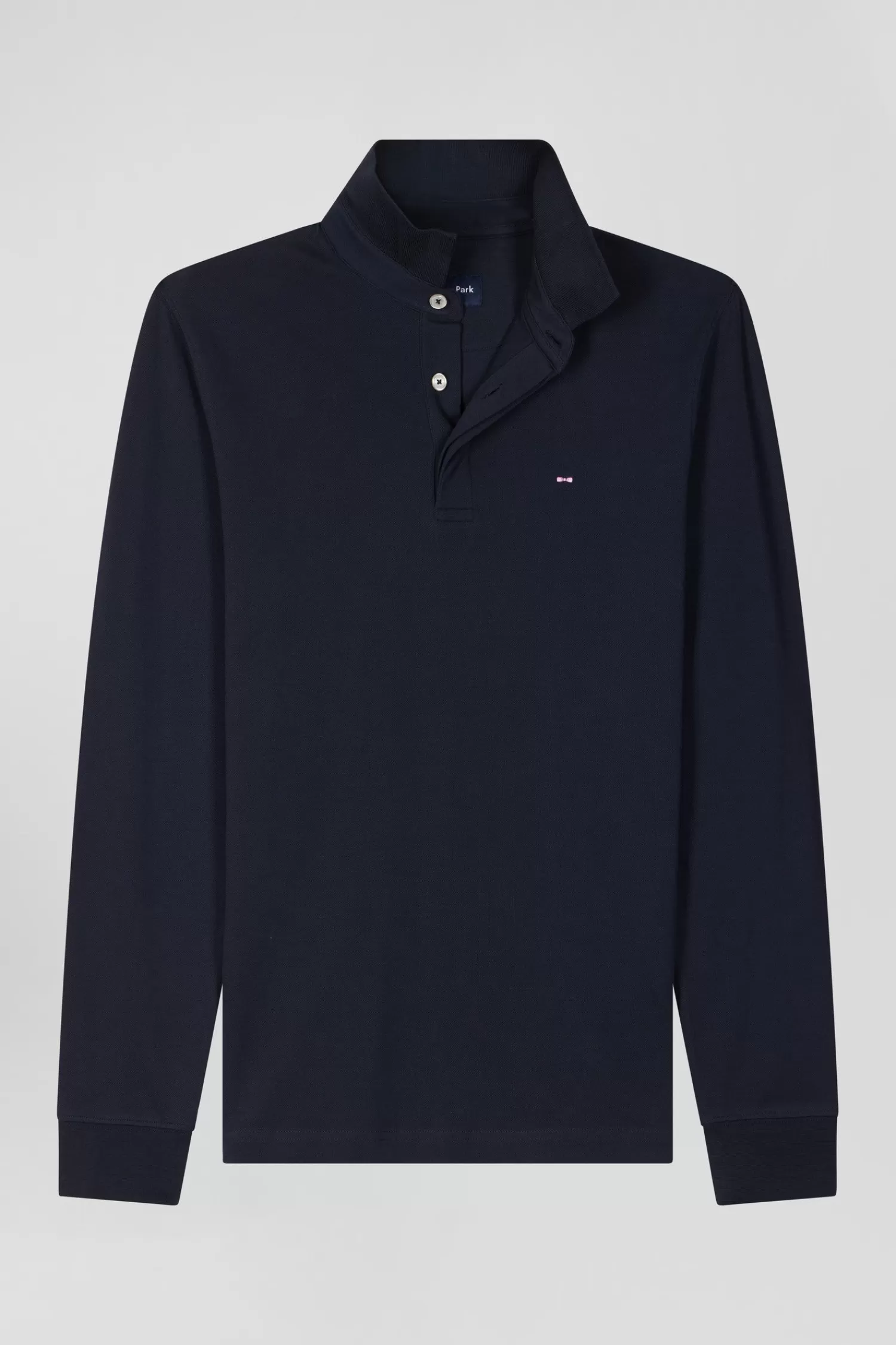 Eden Park Slim navy blue long-sleeved cotton piqué polo shirt< Polos