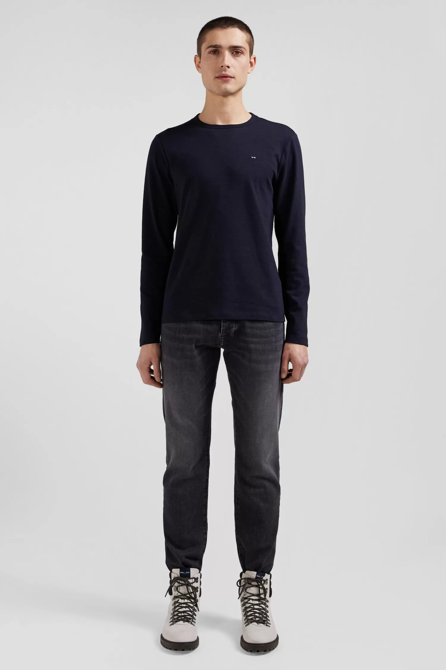 Eden Park Slim navy blue long-sleeved cotton T-shirt< T-shirts