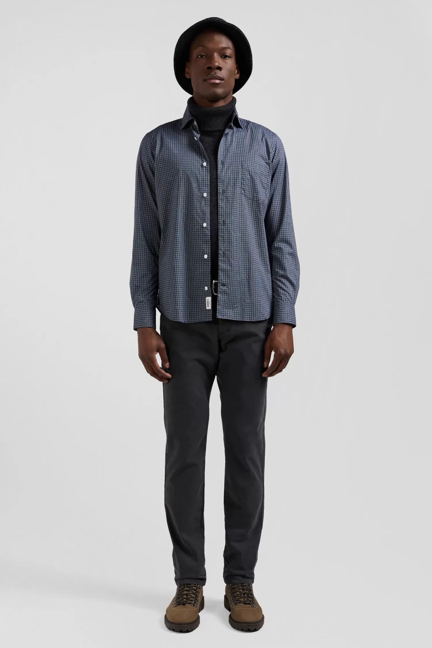 Eden Park Slim navy blue micro checked cotton shirt< Shirts