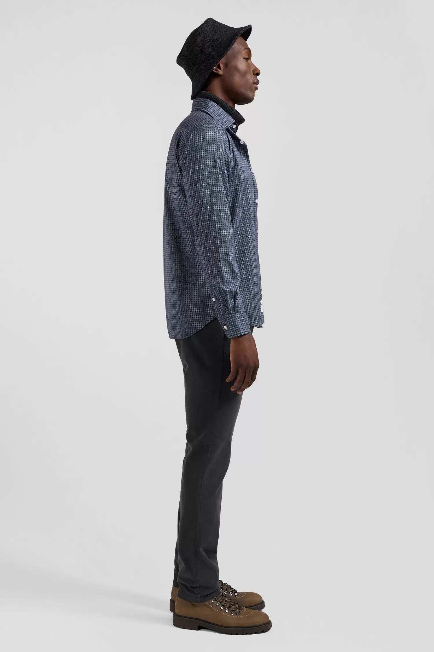 slim_navy_blue_micro_checked_cotton_shirt_4.webp Eden Park Slim navy blue micro checked cotton shirt< Shirts