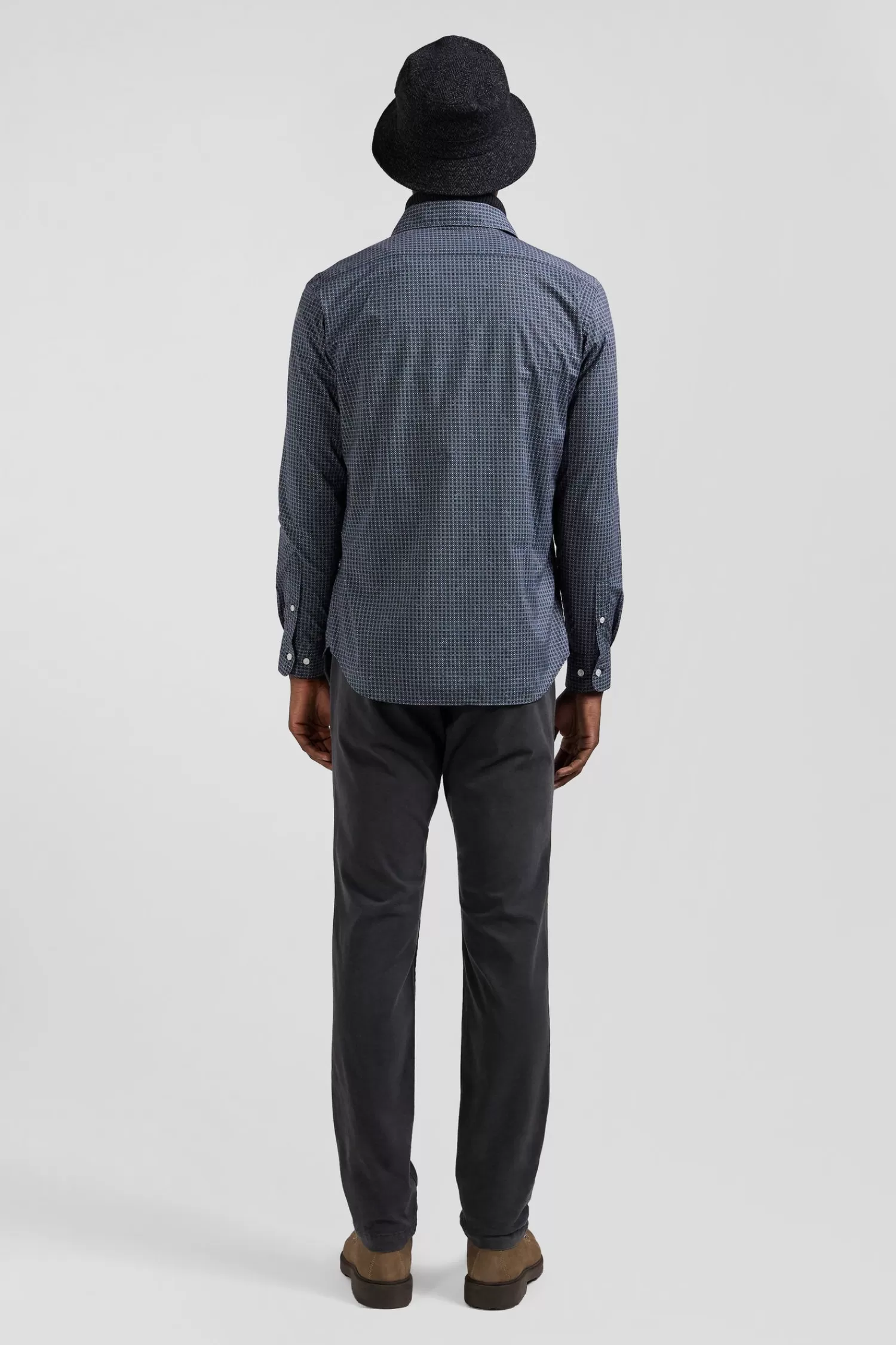 slim_navy_blue_micro_checked_cotton_shirt_5.webp Eden Park Slim navy blue micro checked cotton shirt< Shirts