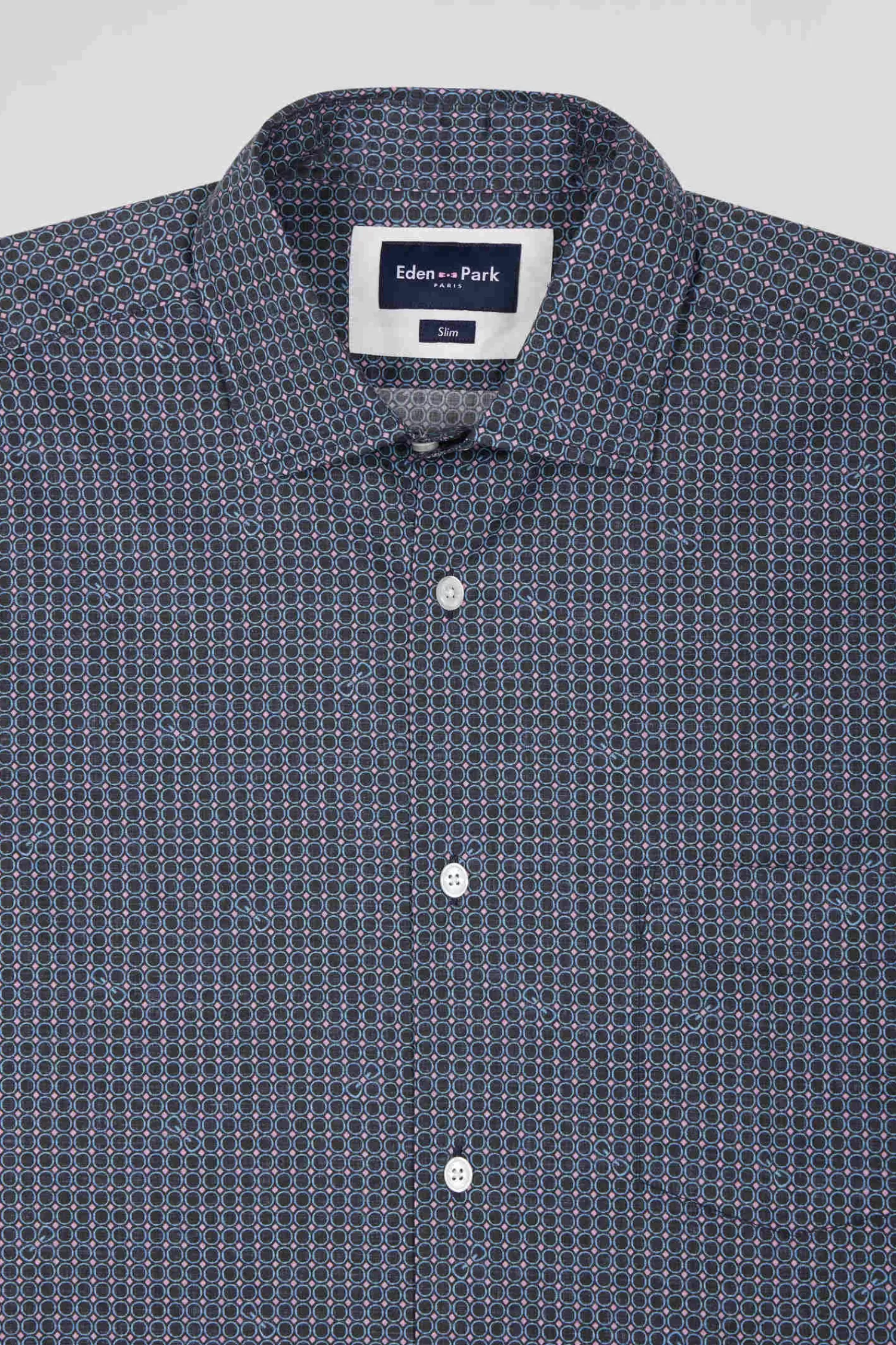 slim_navy_blue_micro_checked_cotton_shirt_6.webp Eden Park Slim navy blue micro checked cotton shirt< Shirts