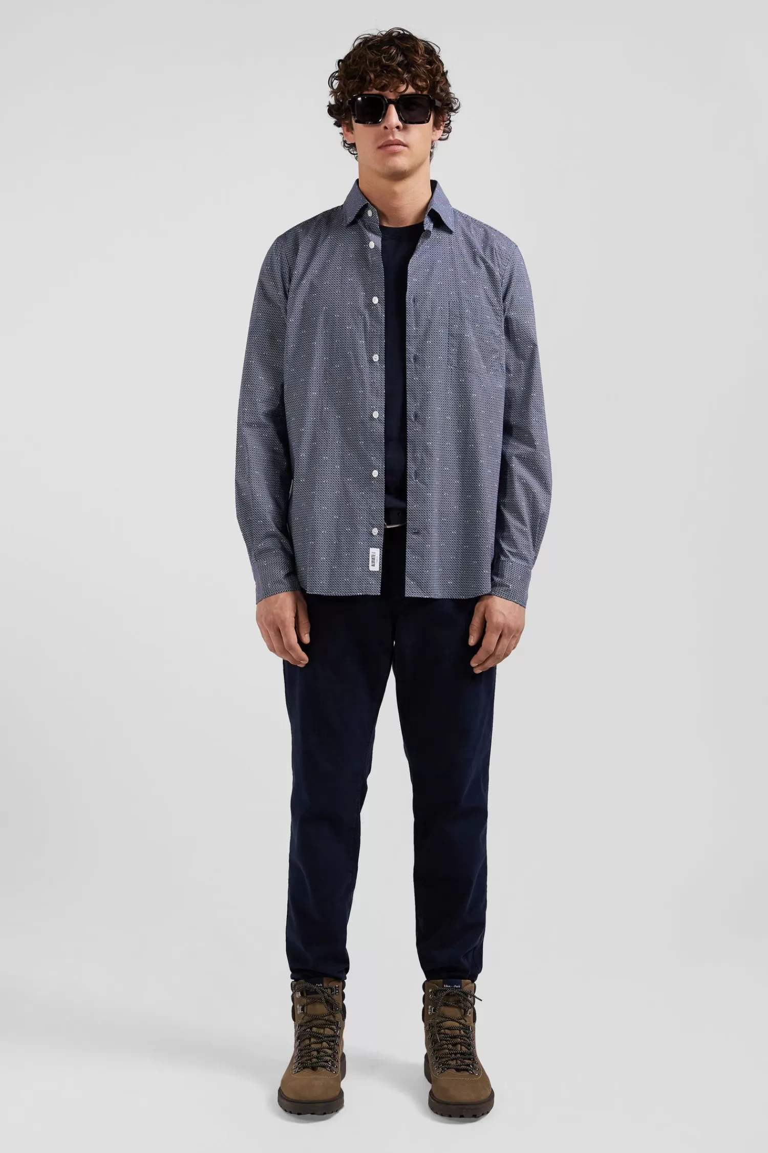 Eden Park Slim navy blue microprint cotton shirt< Shirts