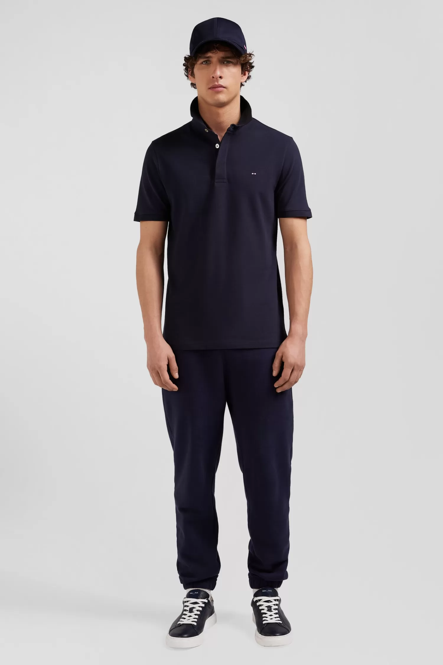 Eden Park Slim navy blue short-sleeved cotton piqué polo shirt< Polos